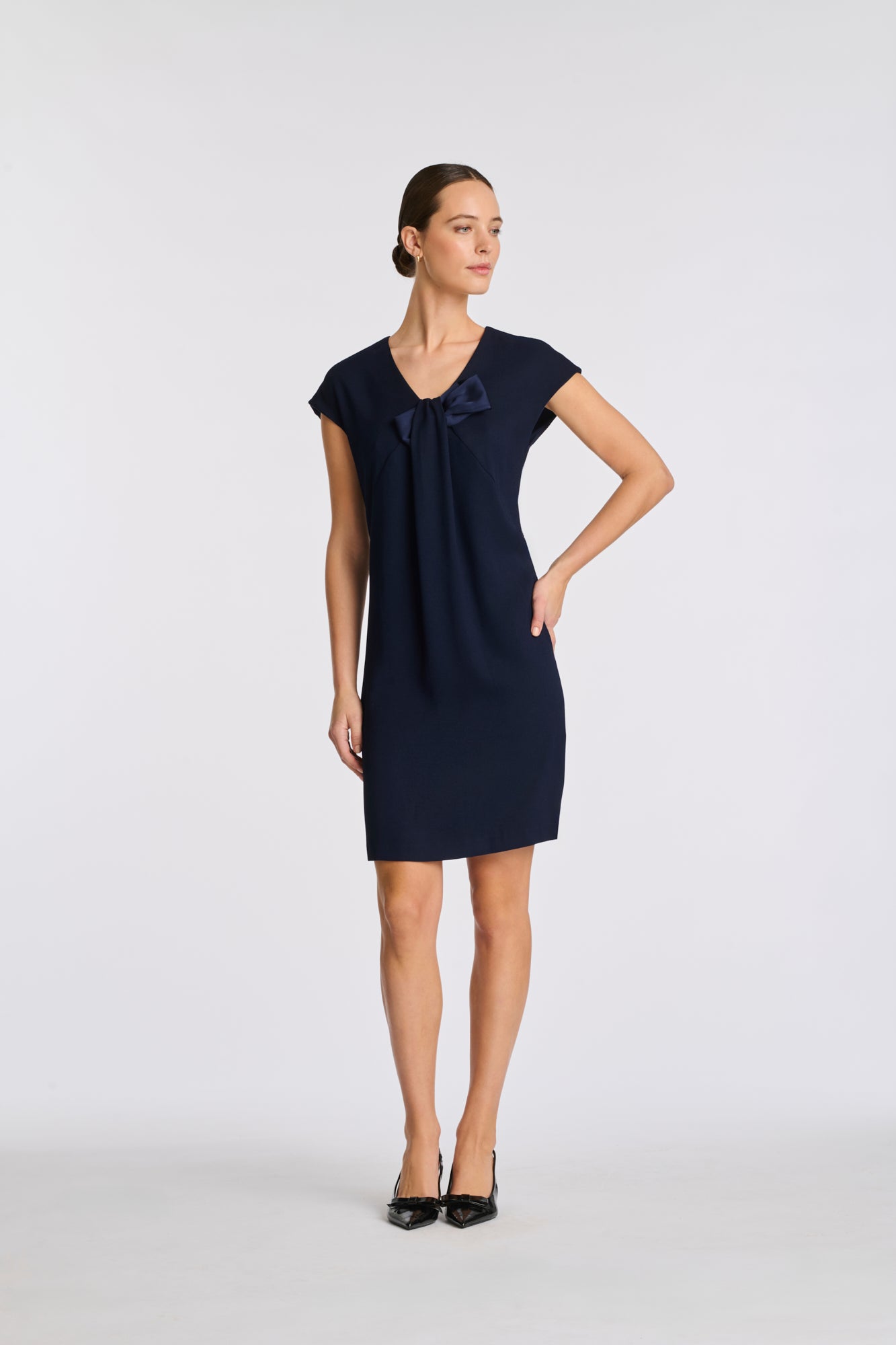 Robe drappée en crêpe envers satin