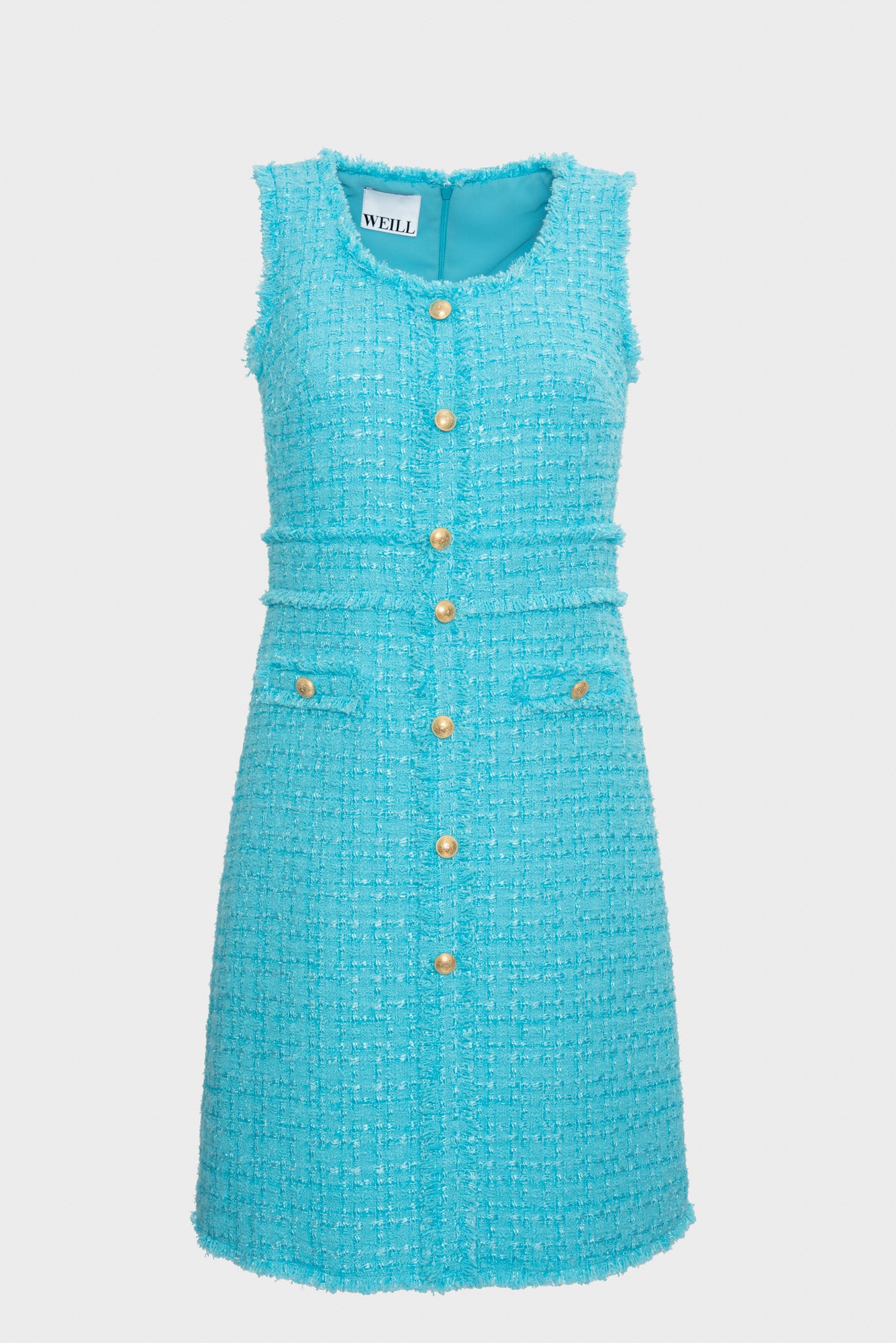 Robe en tweed frangée sans manche