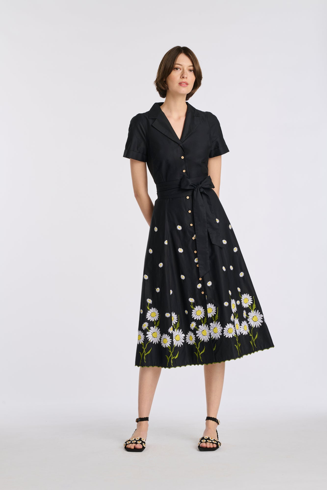 Embroidered cotton shirt dress