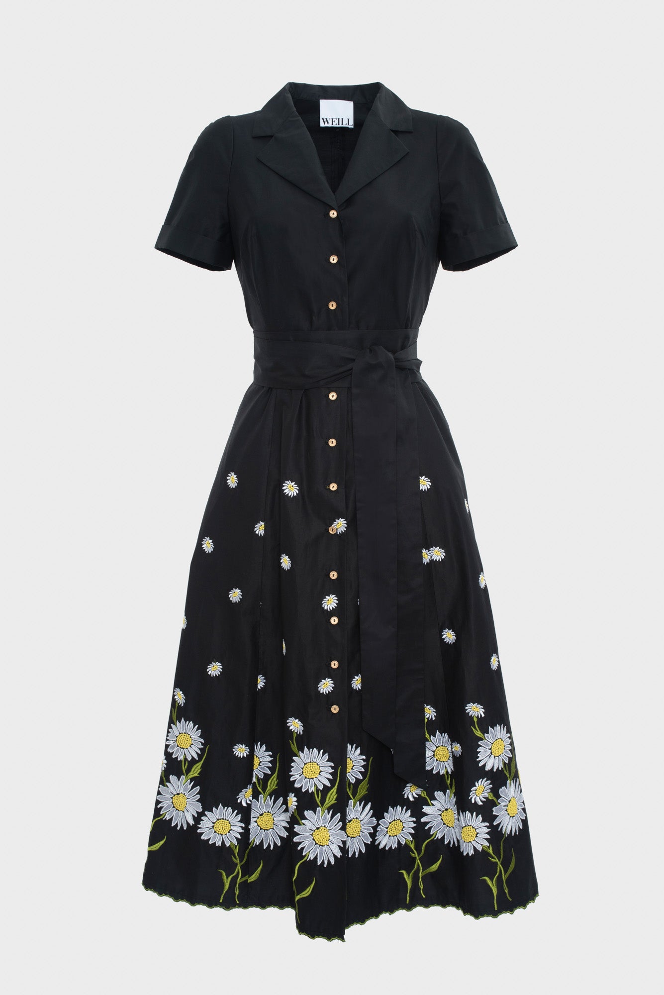 Embroidered cotton shirt dress
