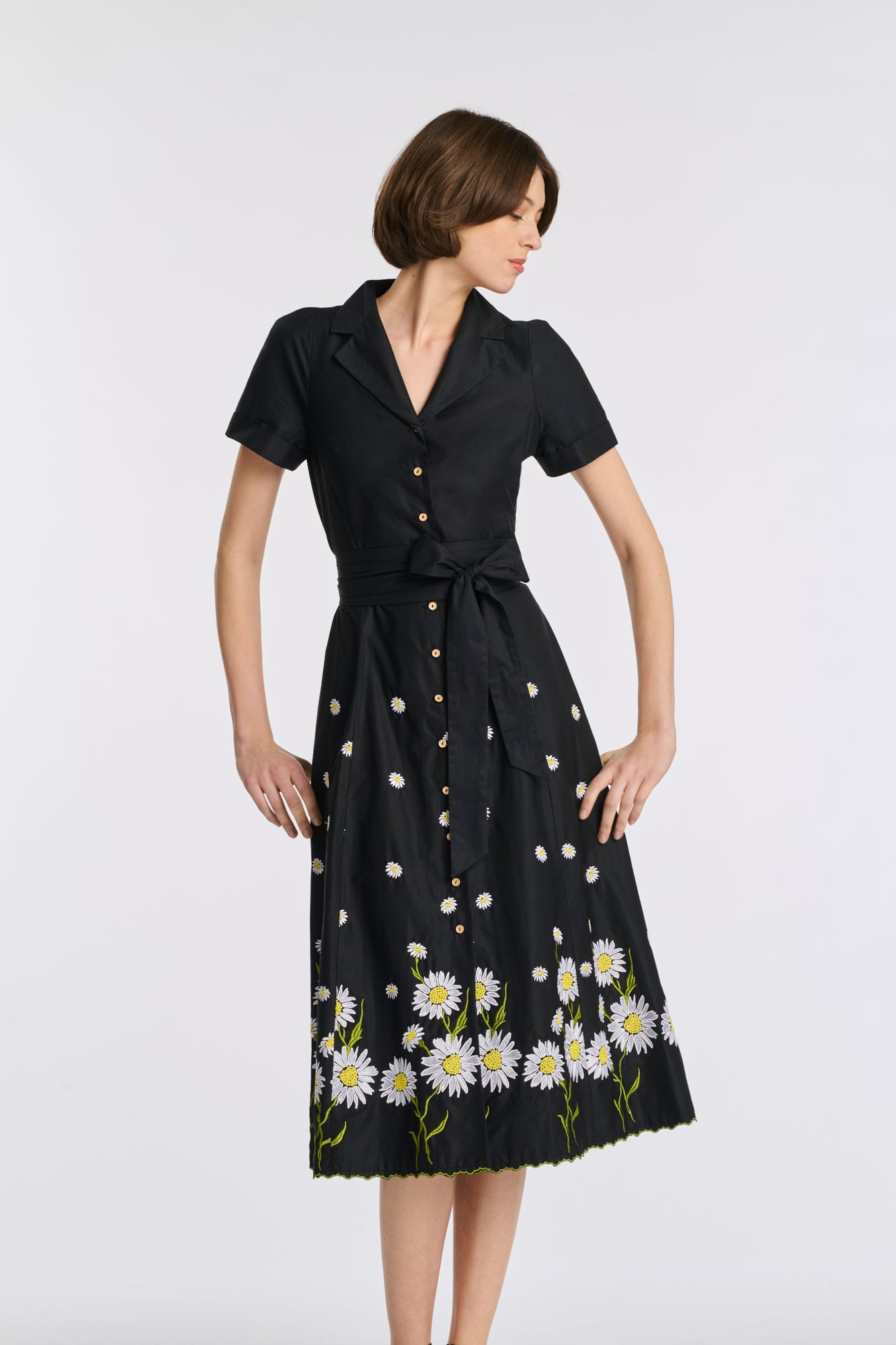 Embroidered cotton shirt dress