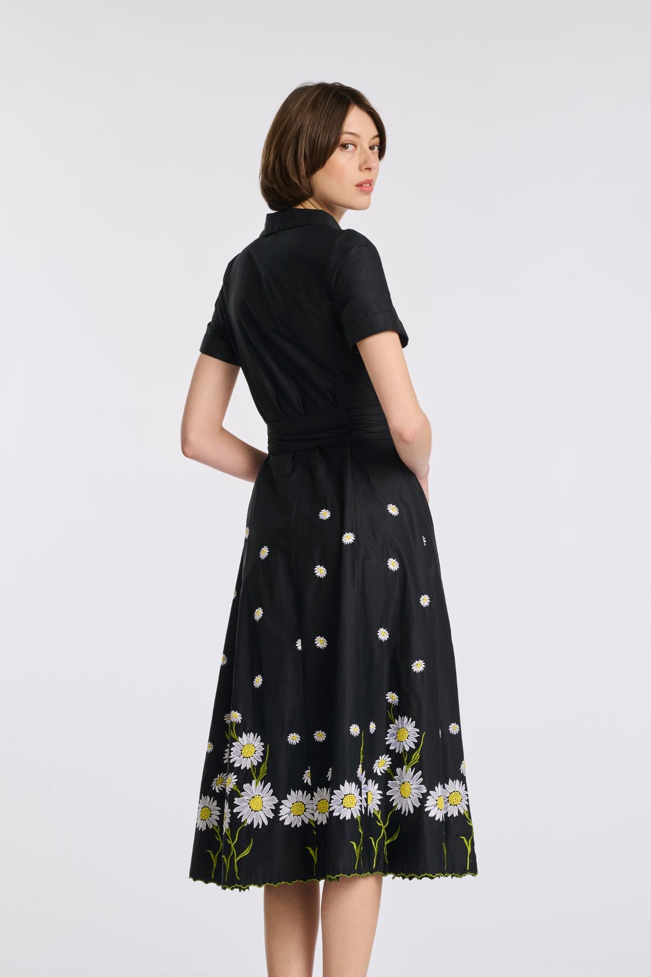 Embroidered cotton shirt dress