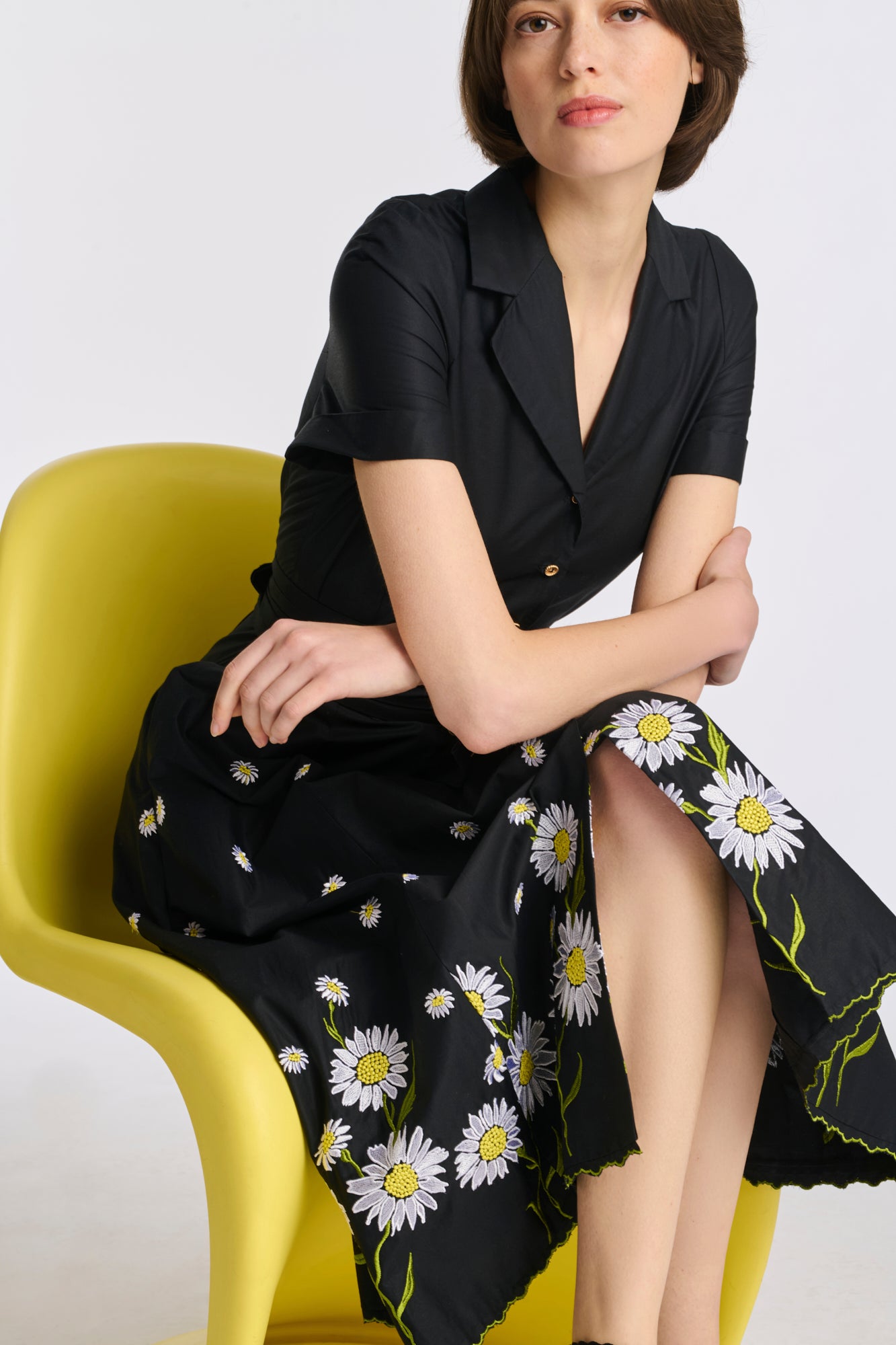 Embroidered cotton shirt dress