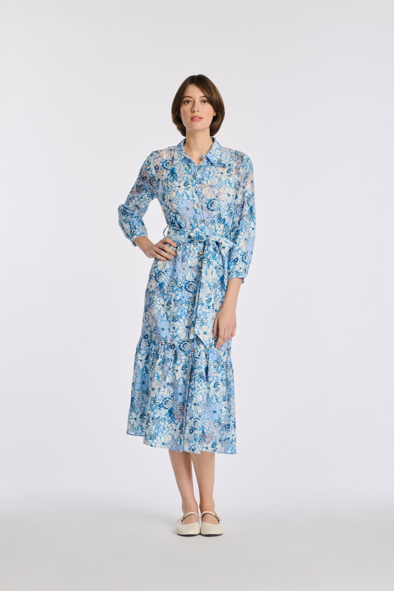 Robe chemise en soie et coton imprimée