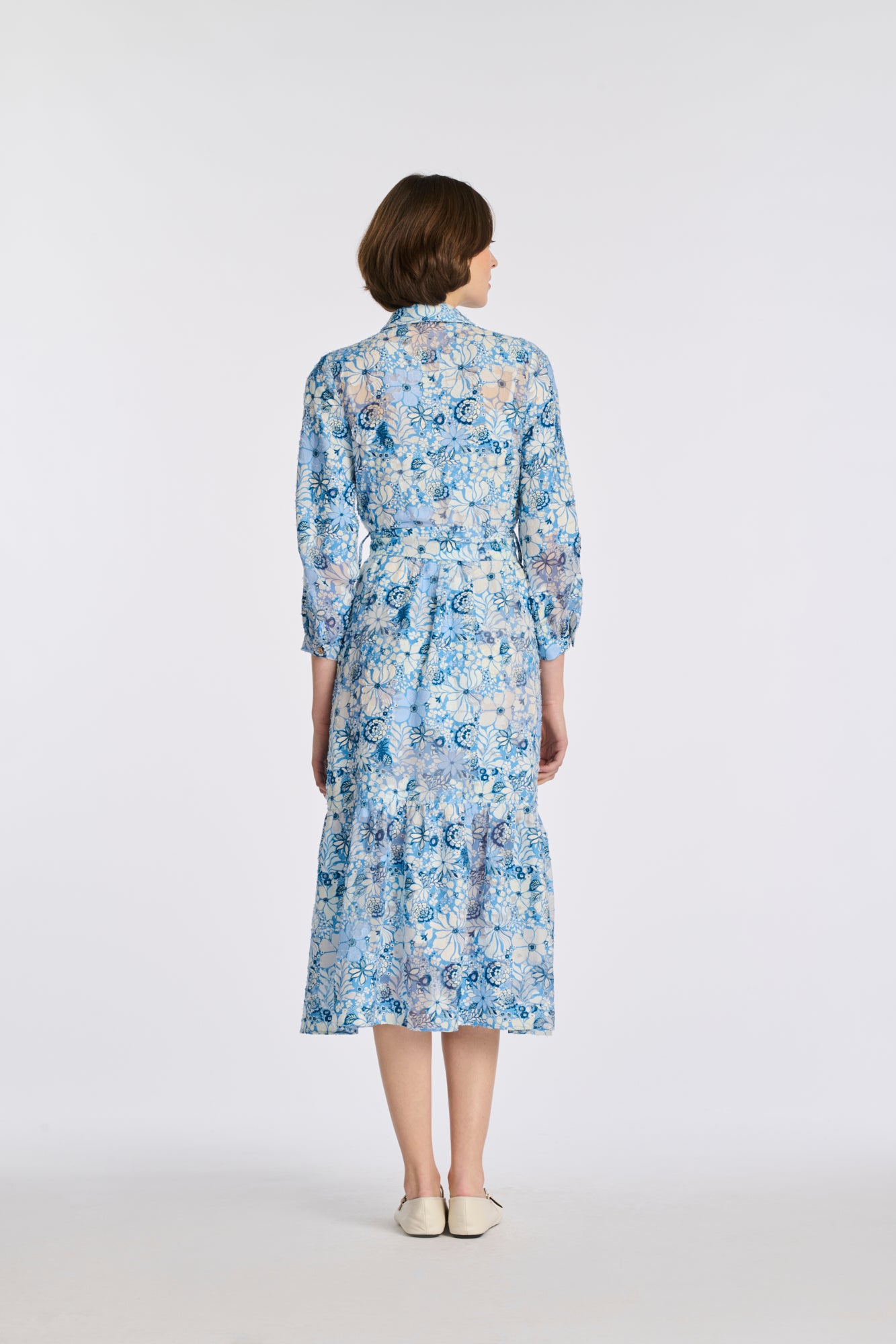 Robe chemise en soie et coton imprimée