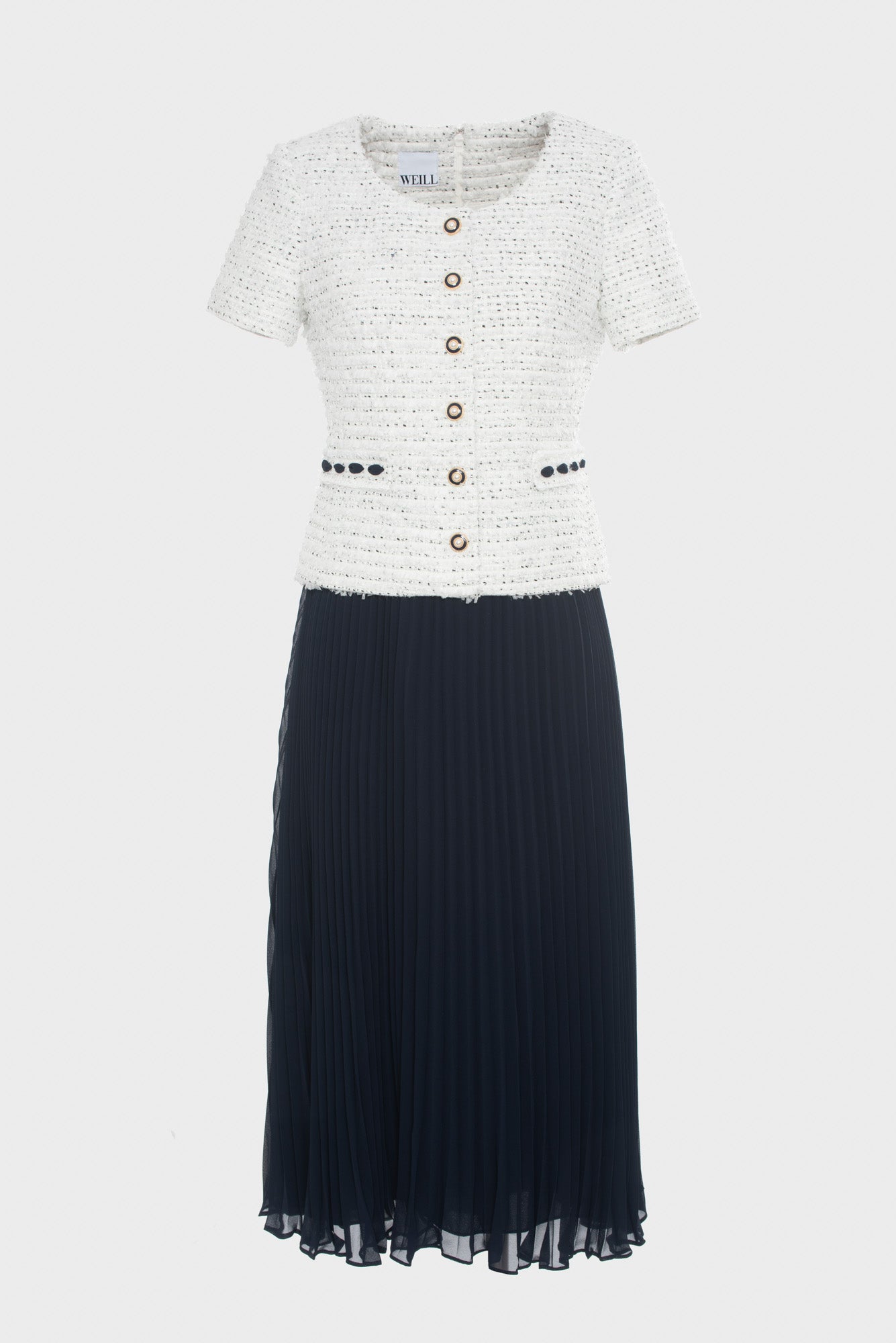 Robe longue bimatière plissée