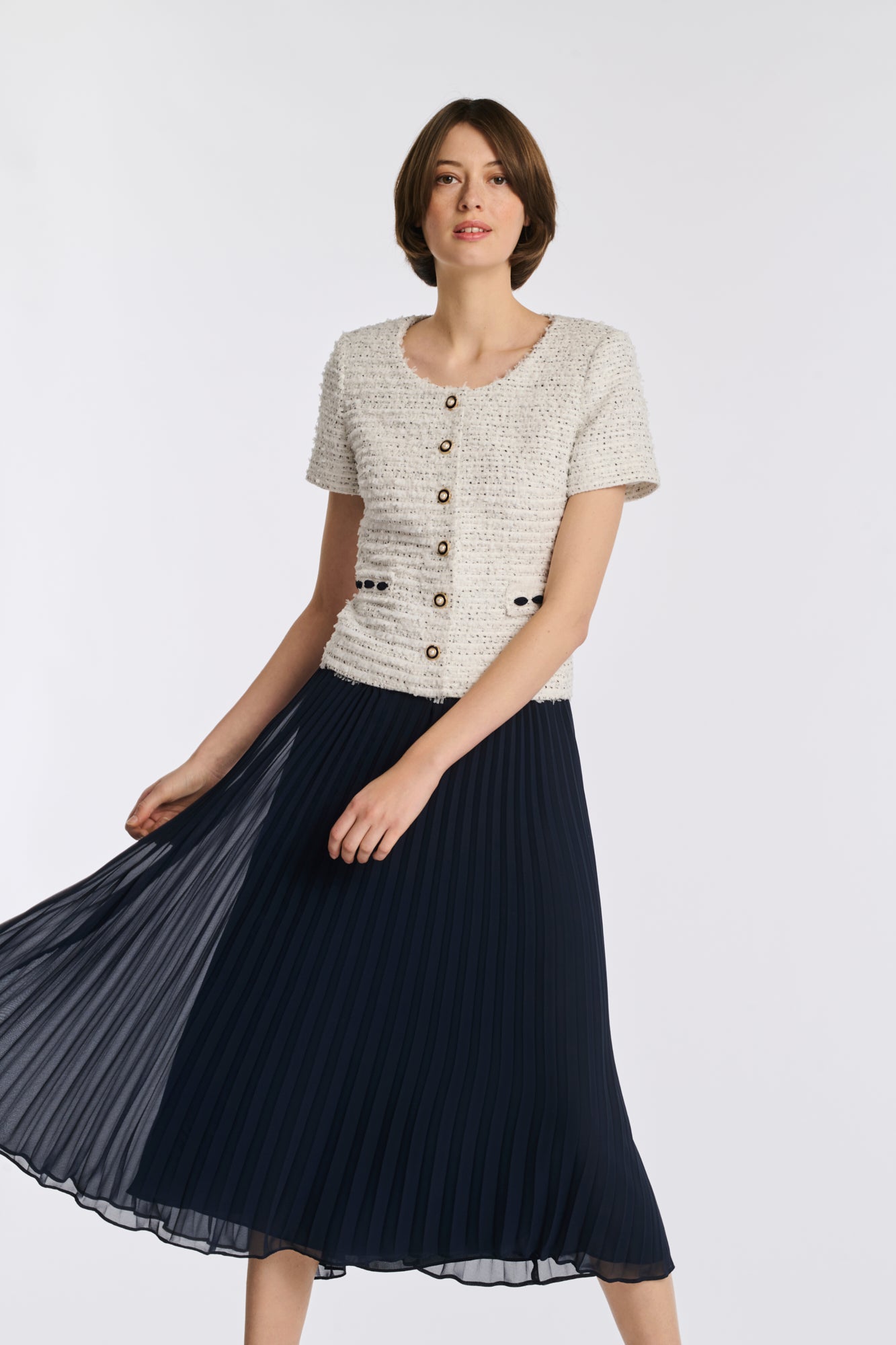 Robe longue bimatière plissée