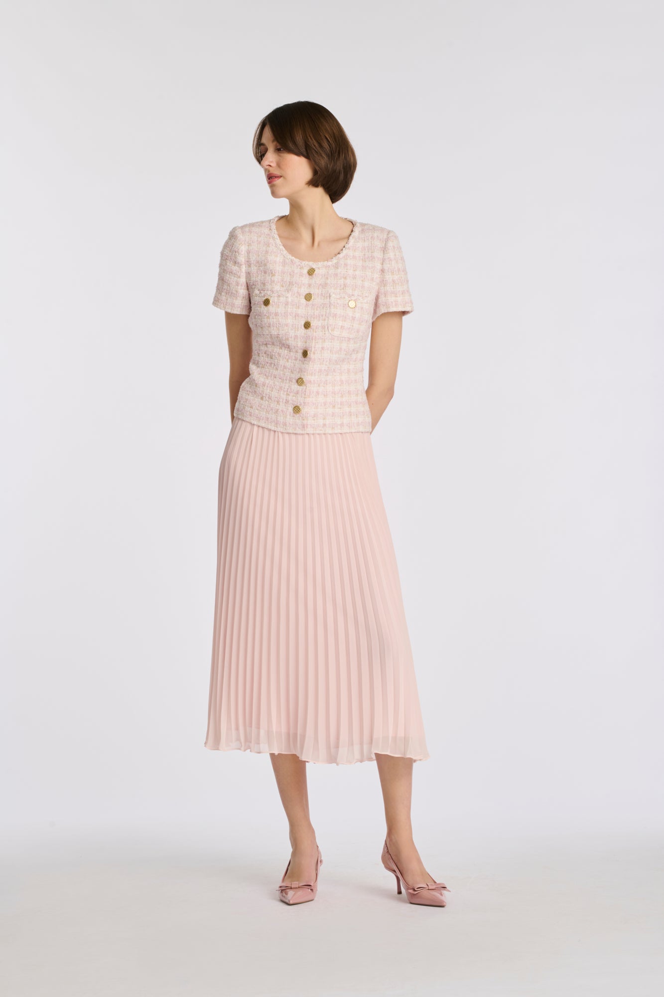 Robe longue bimatière plissée