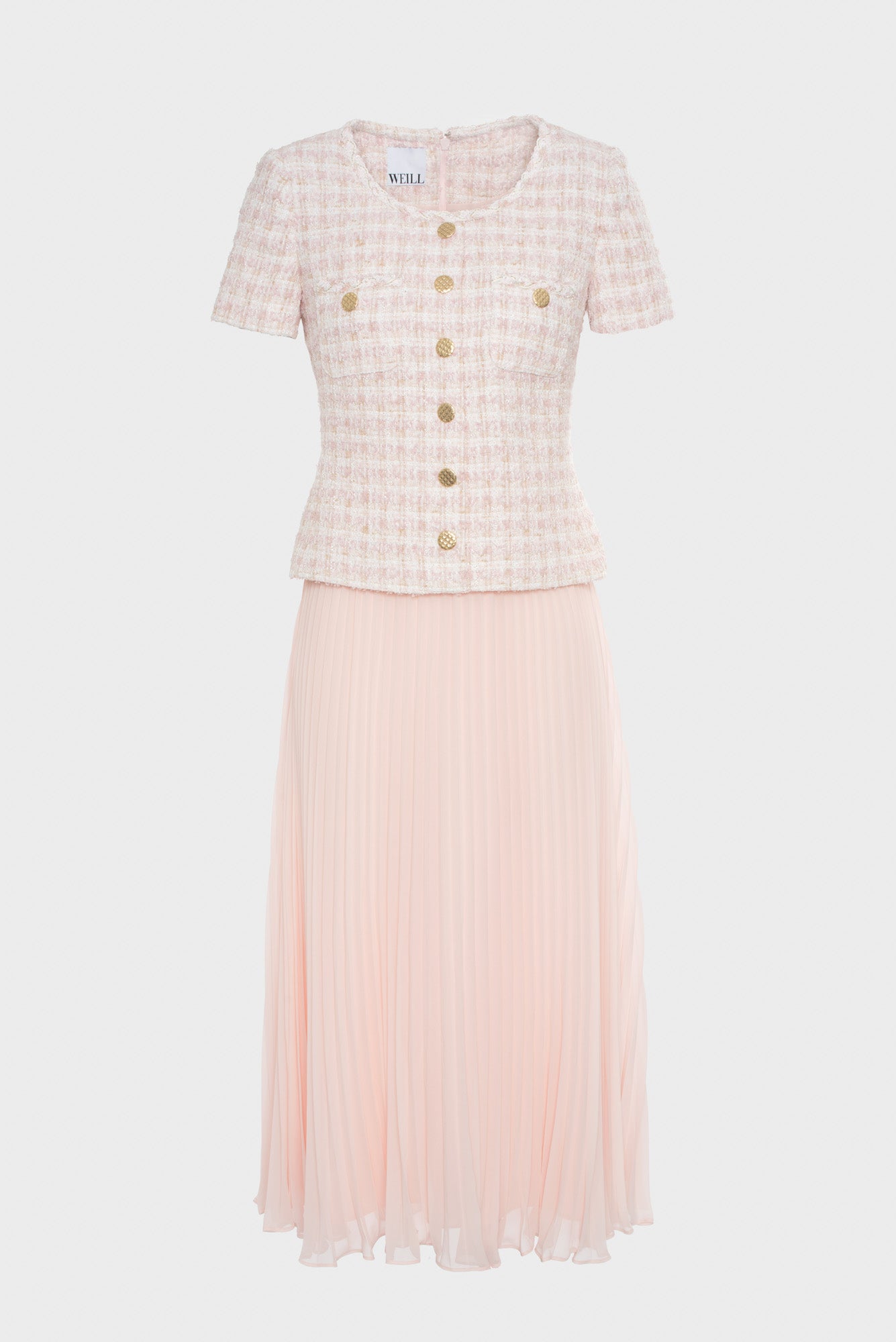 Robe longue bimatière plissée