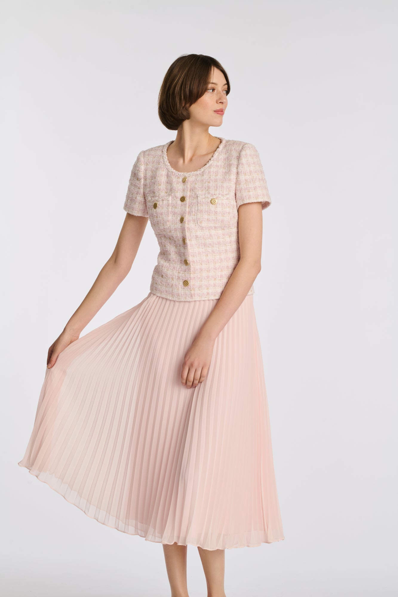 Robe longue bimatière plissée