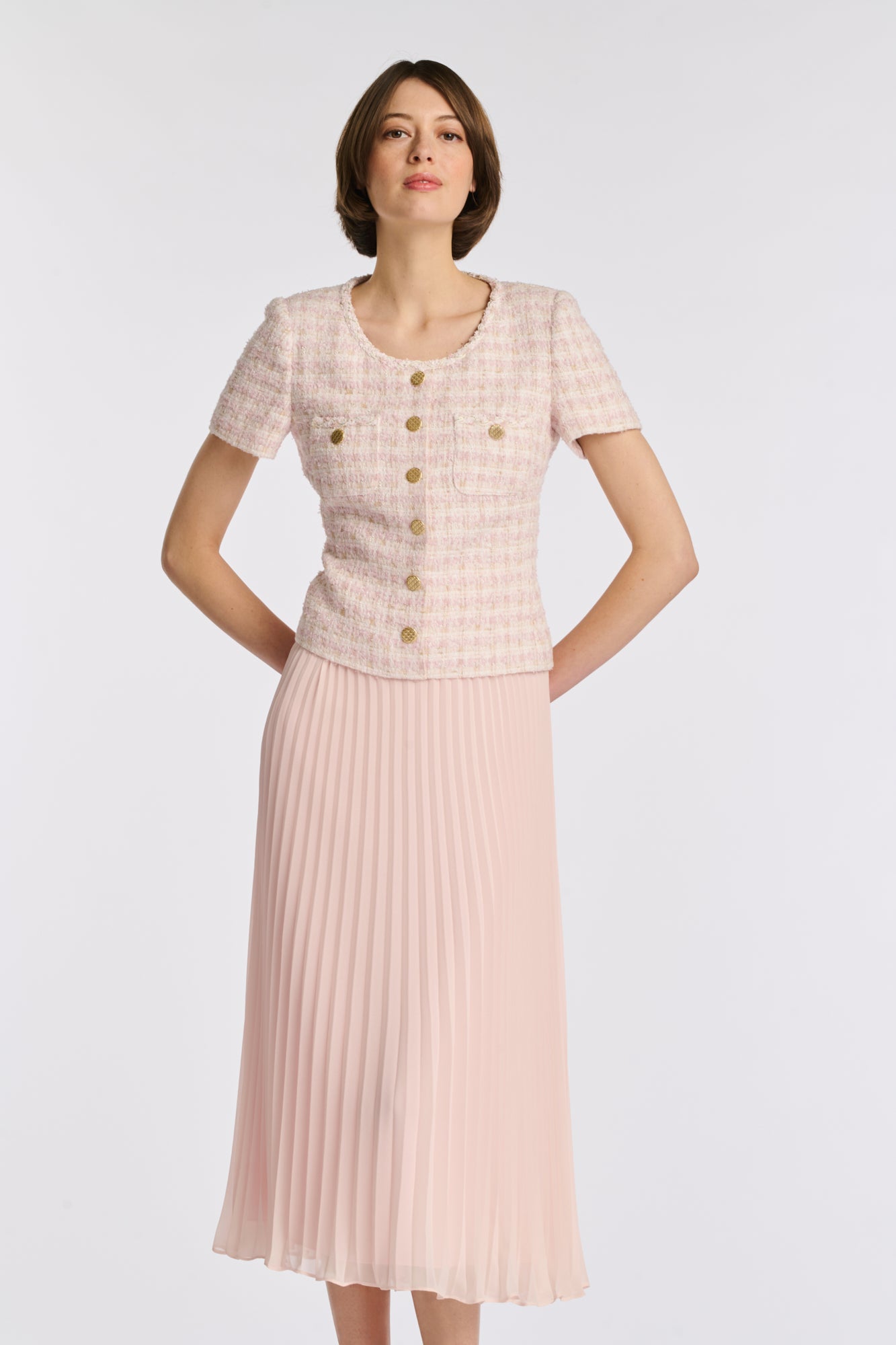 Robe longue bimatière plissée