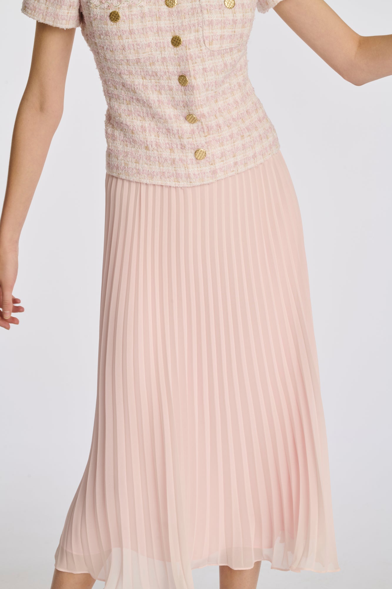 Robe longue bimatière plissée