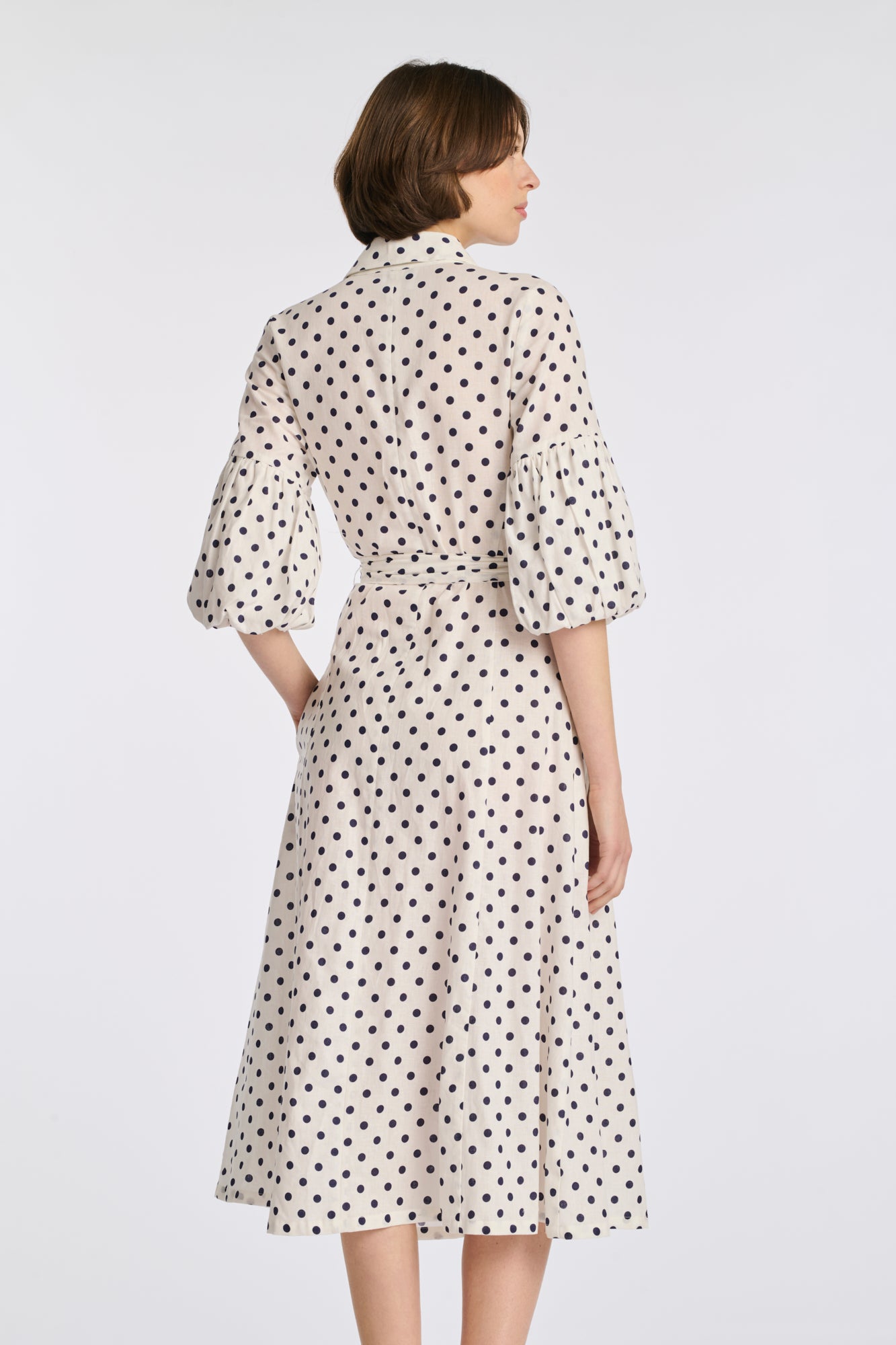 Polka-dot linen shirt dress