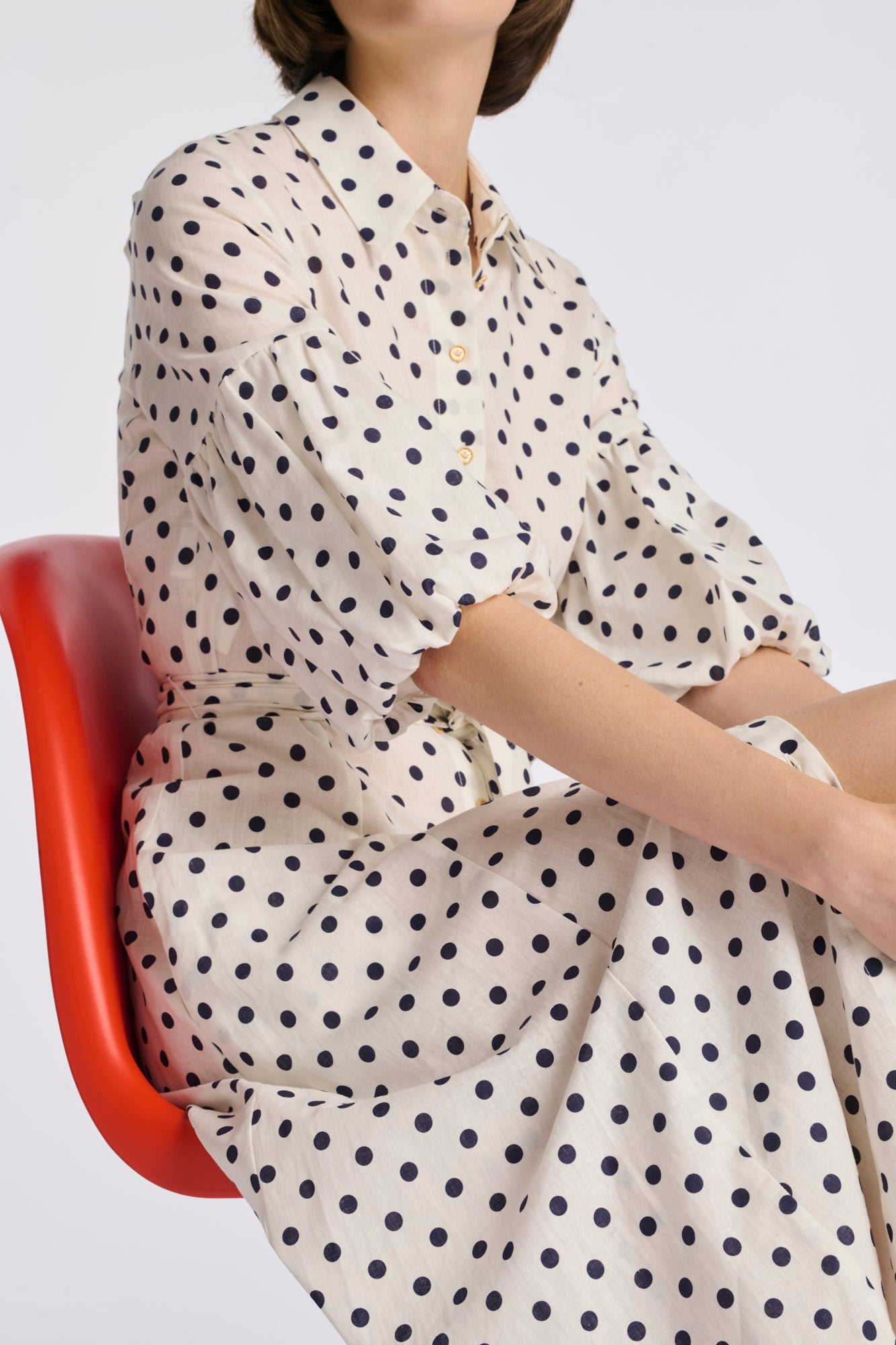 Polka-dot linen shirt dress