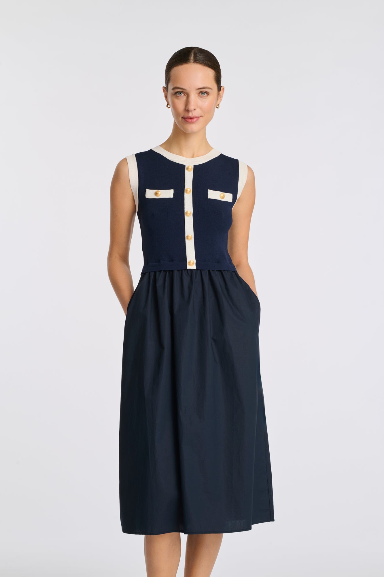 Dual-material knit dress