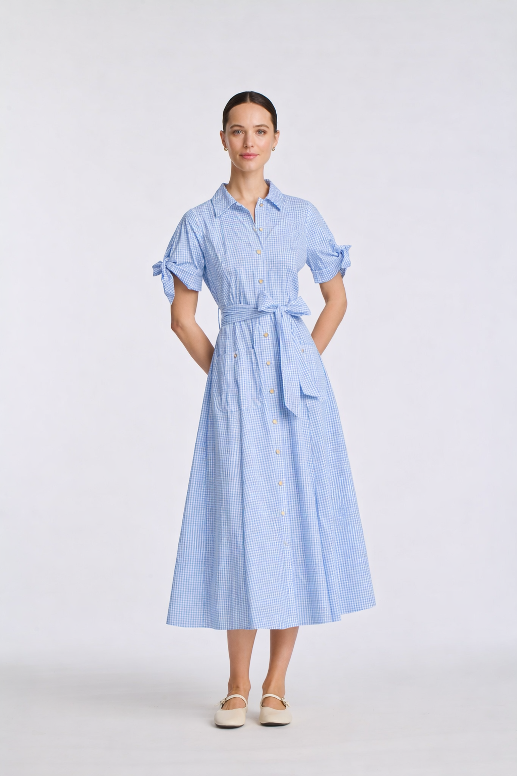 Gingham cotton shirt dress