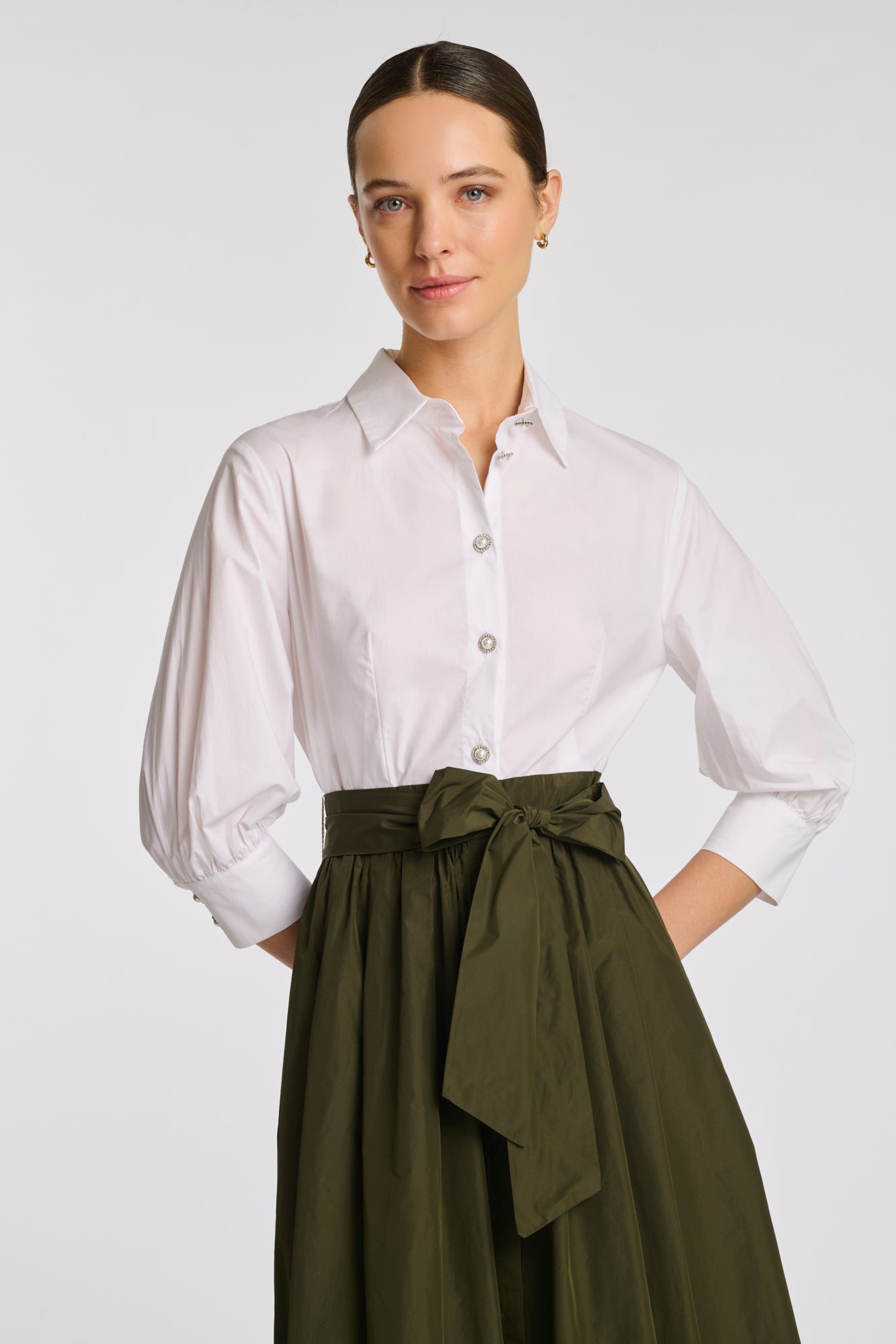 Dual-material shirt dress