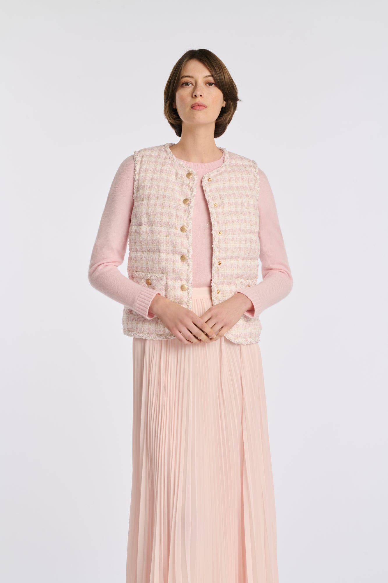 Doudoune sans manches en tweed