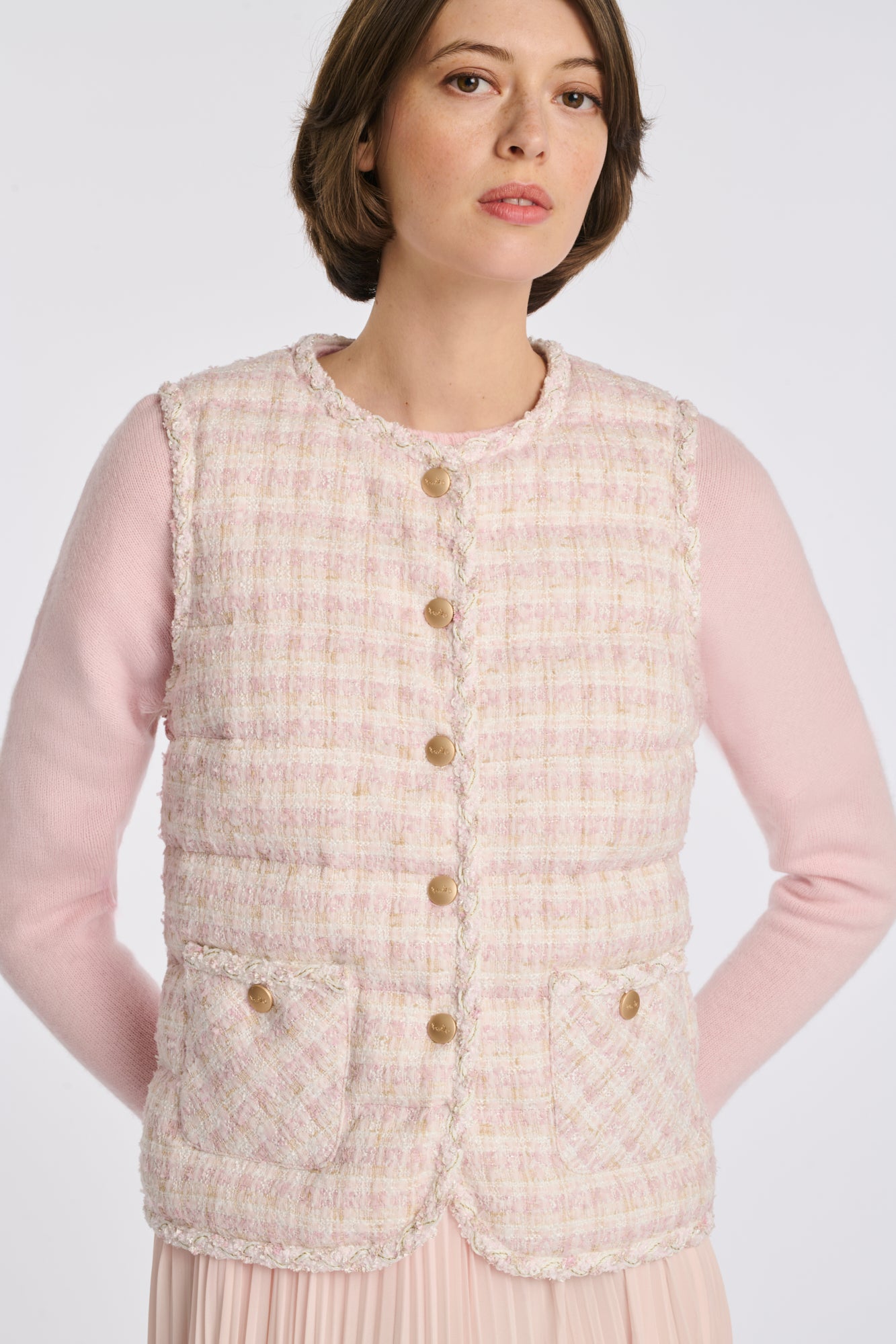Doudoune sans manches en tweed