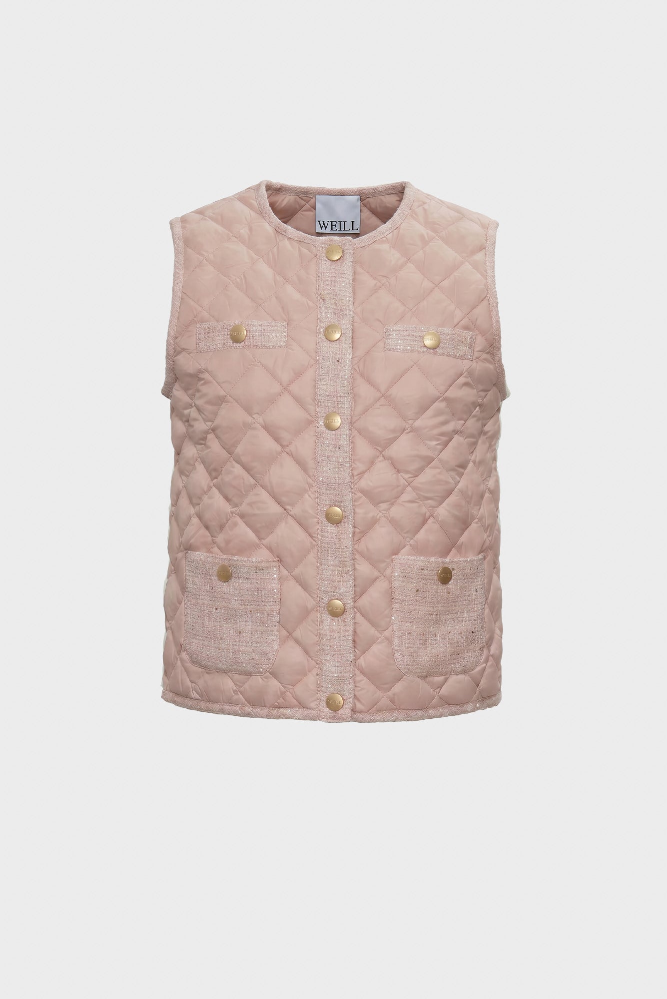 Dual-material sleeveless puffer jacket