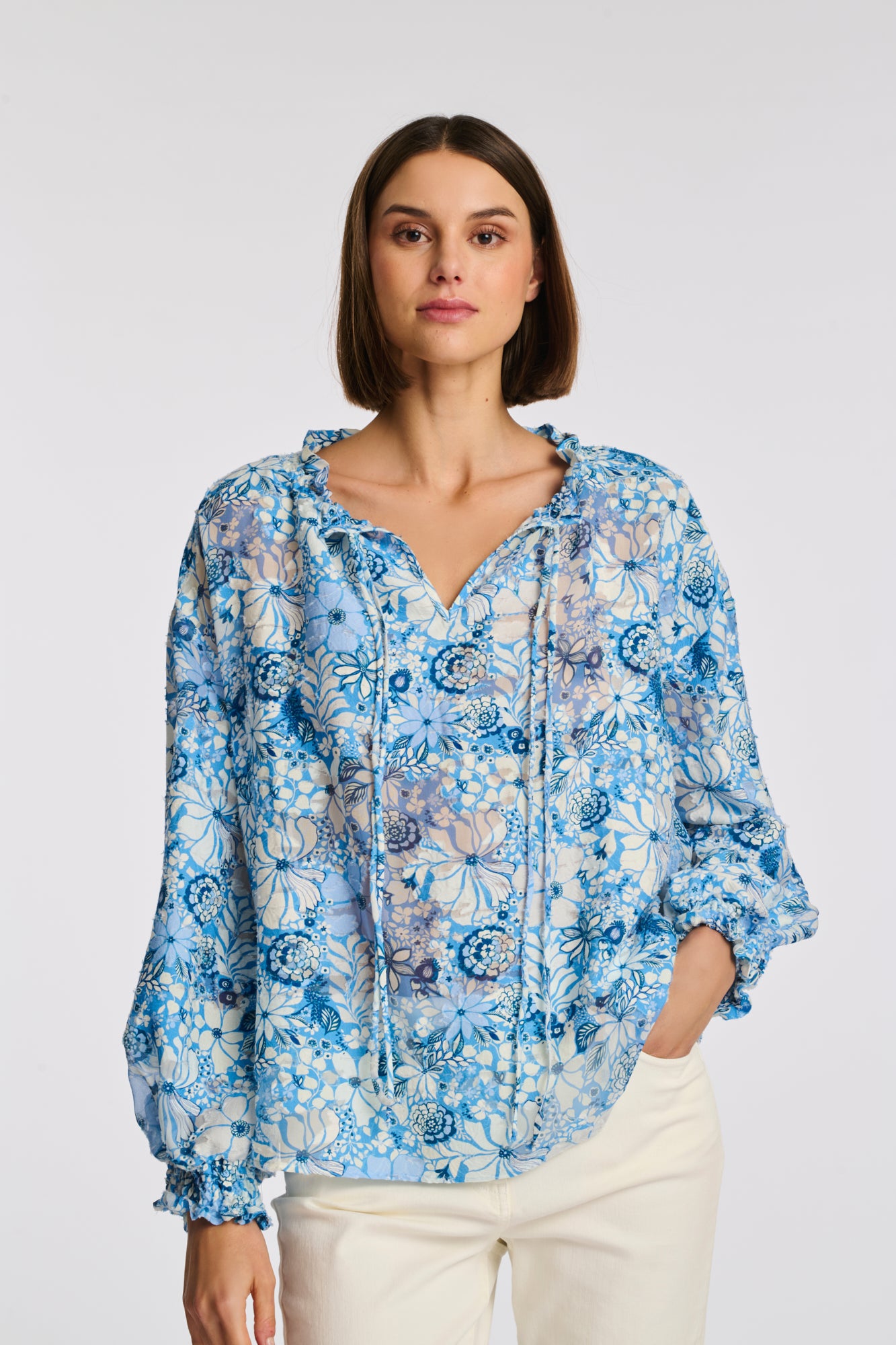 Blouse en soie et coton imprimée