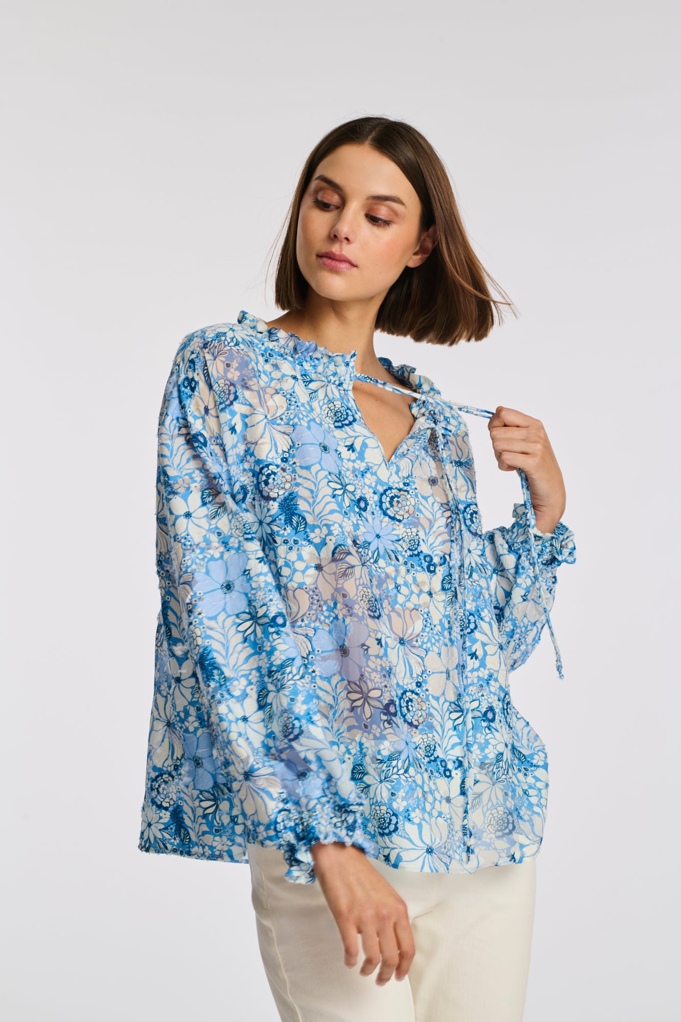 Blouse en soie et coton imprimée
