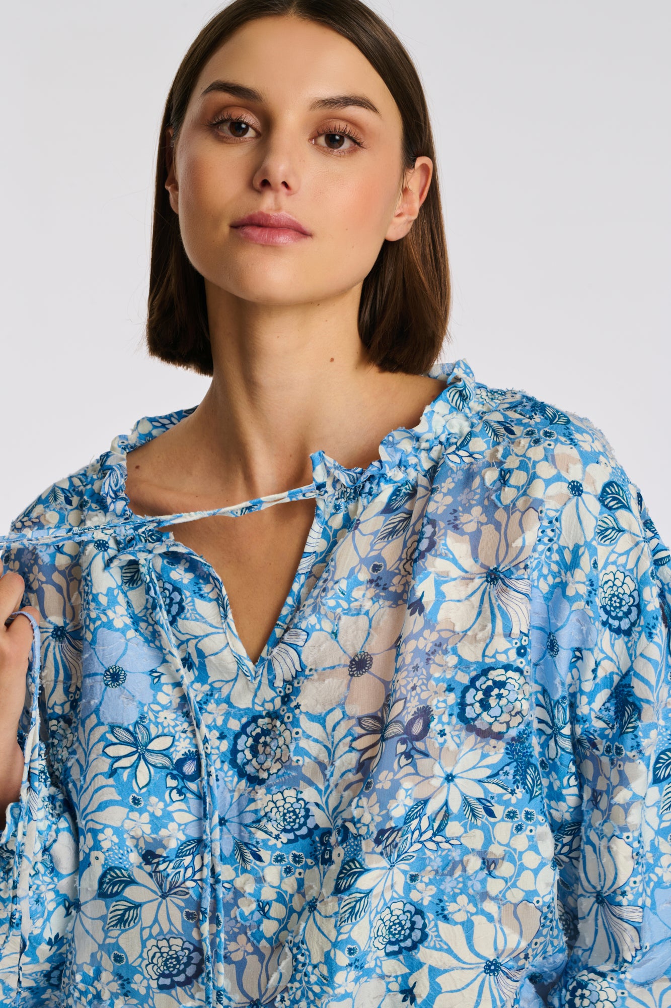 Blouse en soie et coton imprimée