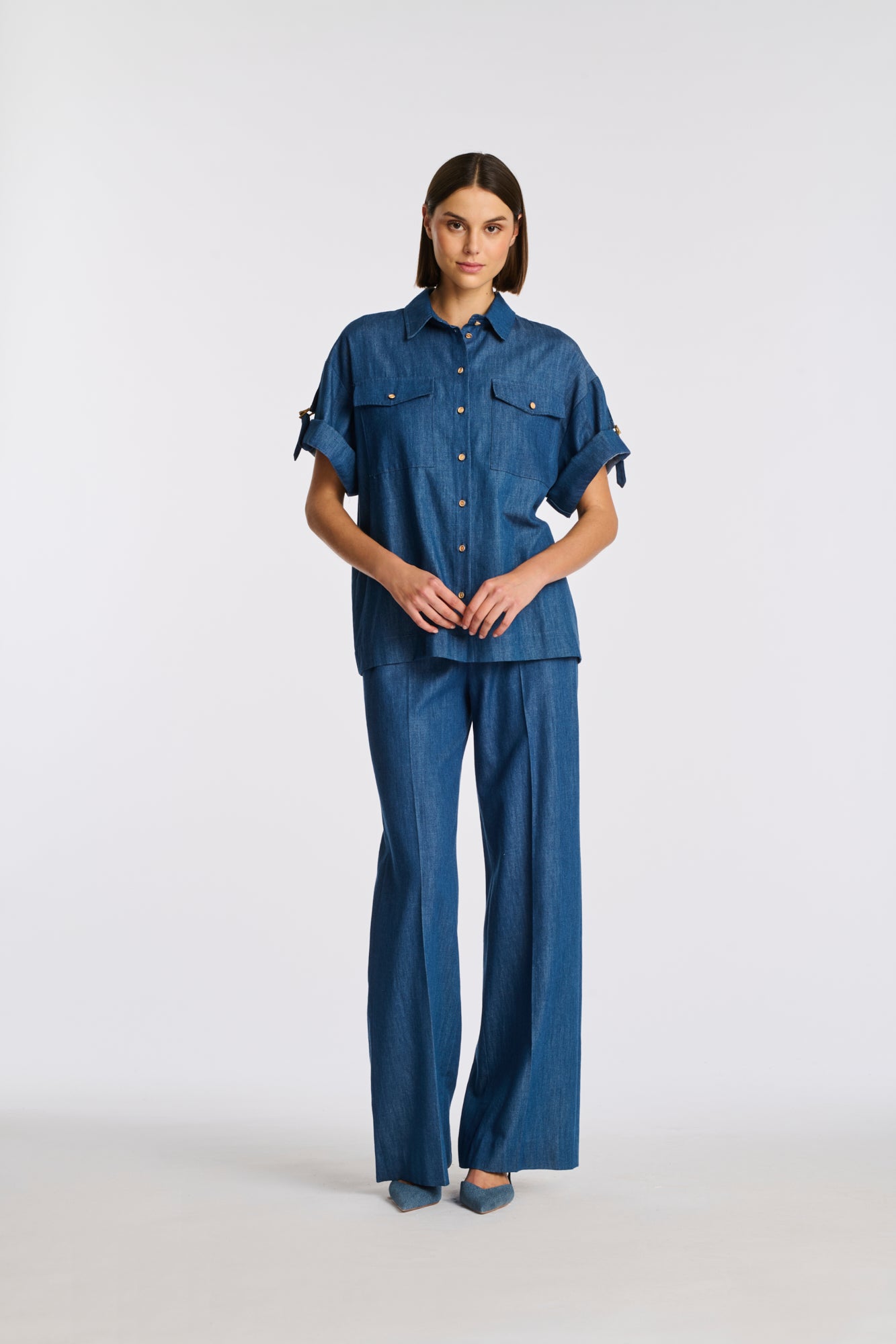 Chemise saharienne en denim fluide