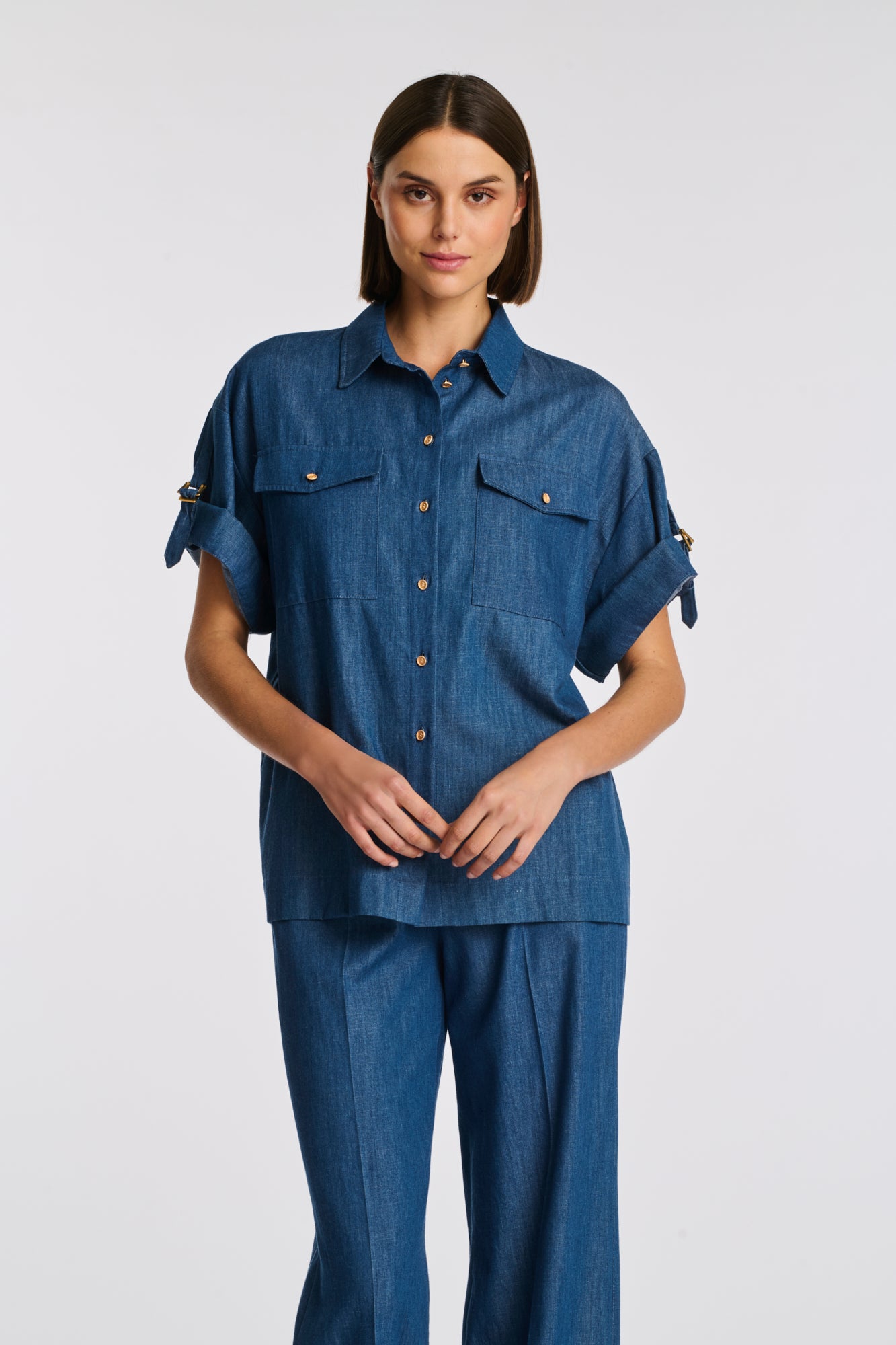 Chemise saharienne en denim fluide