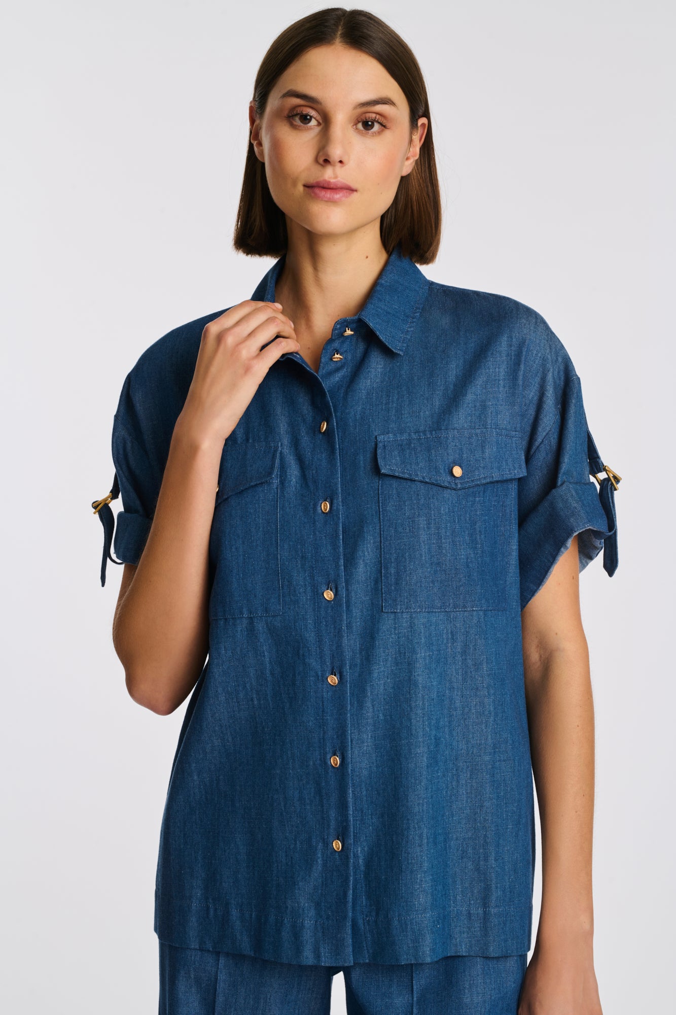 Chemise saharienne en denim fluide
