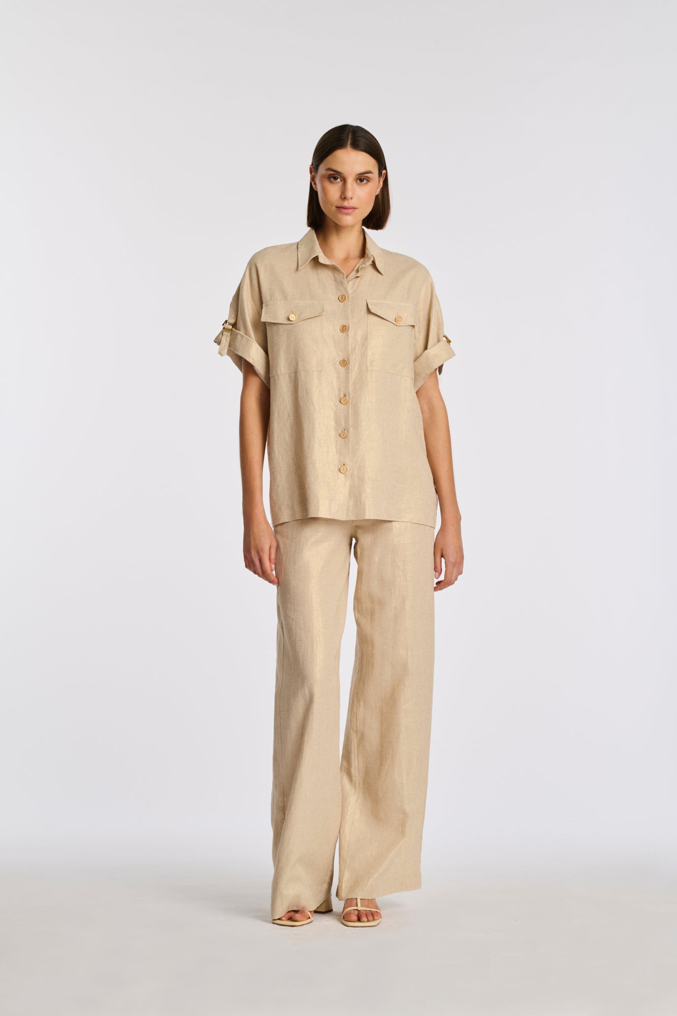 Iridescent linen safari shirt