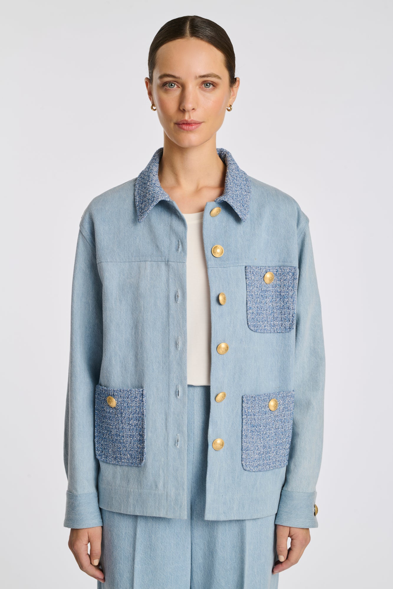 Surchemise en jean et tweed