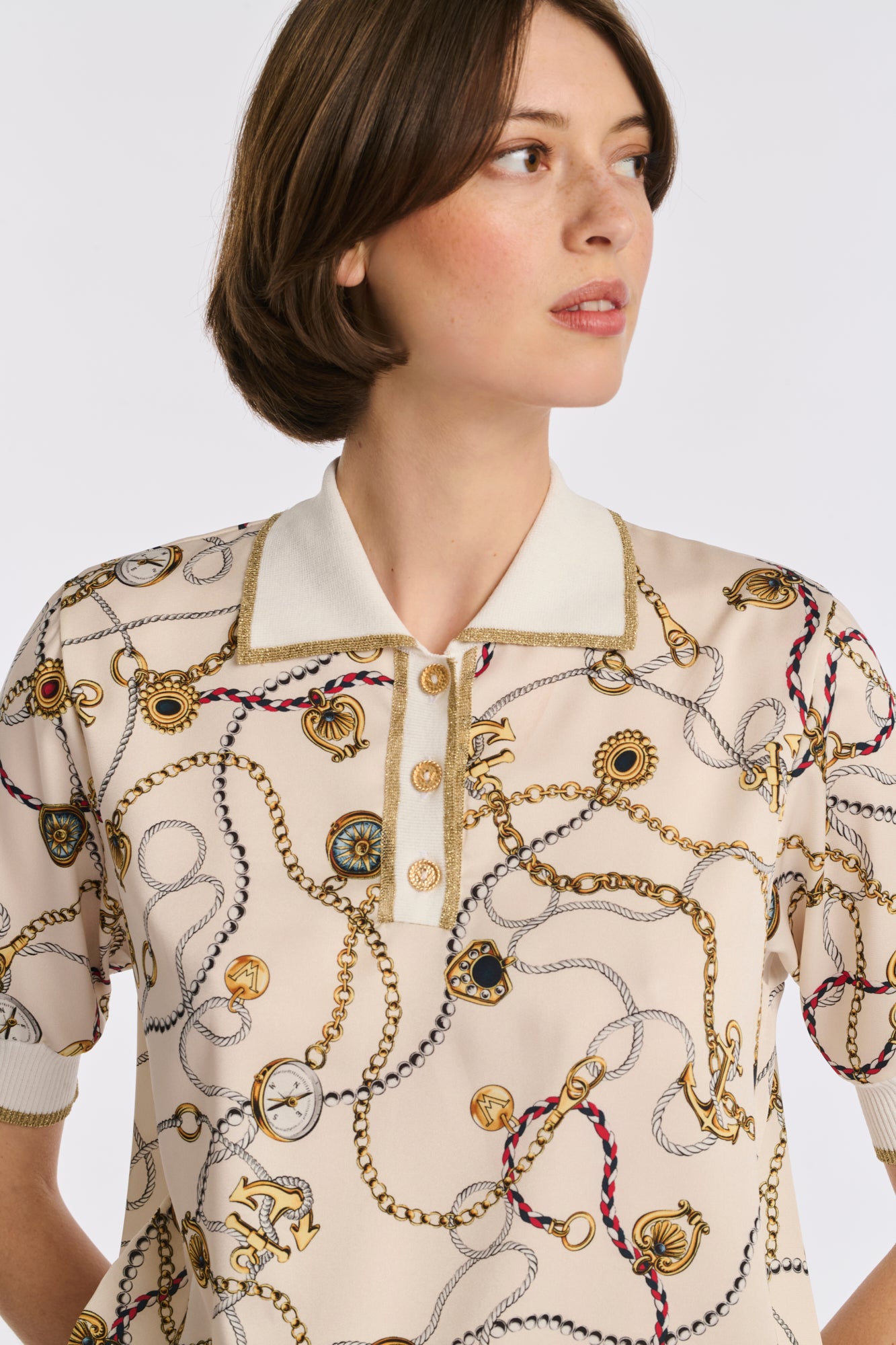 Two-tone printed polo shirt