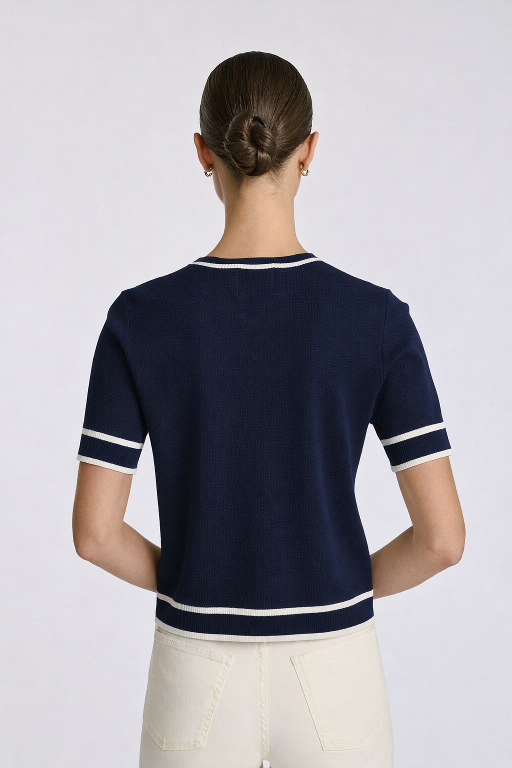 Two-tone short-sleeved cardigan