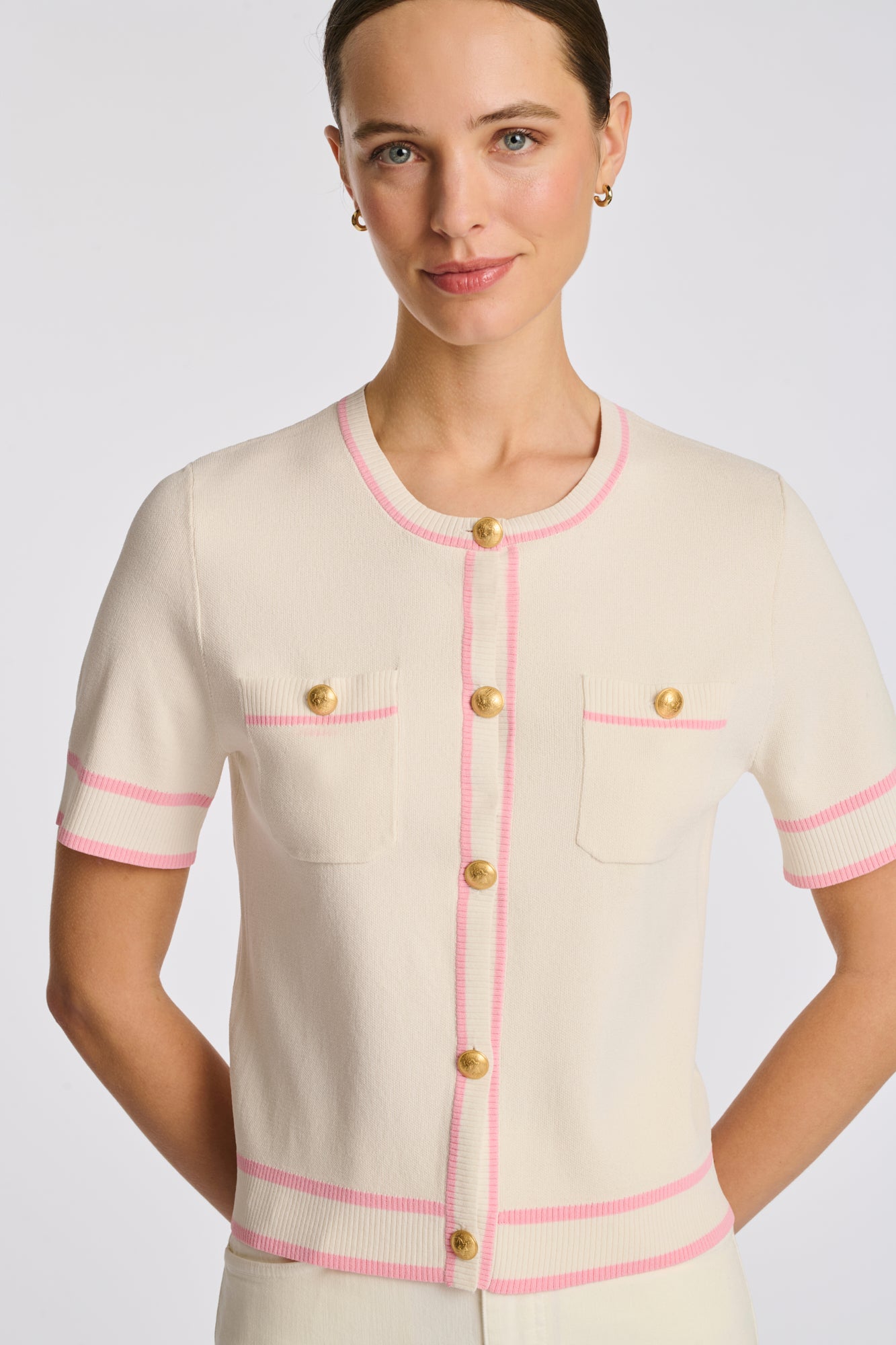 Cardigan manches courtes bicolore