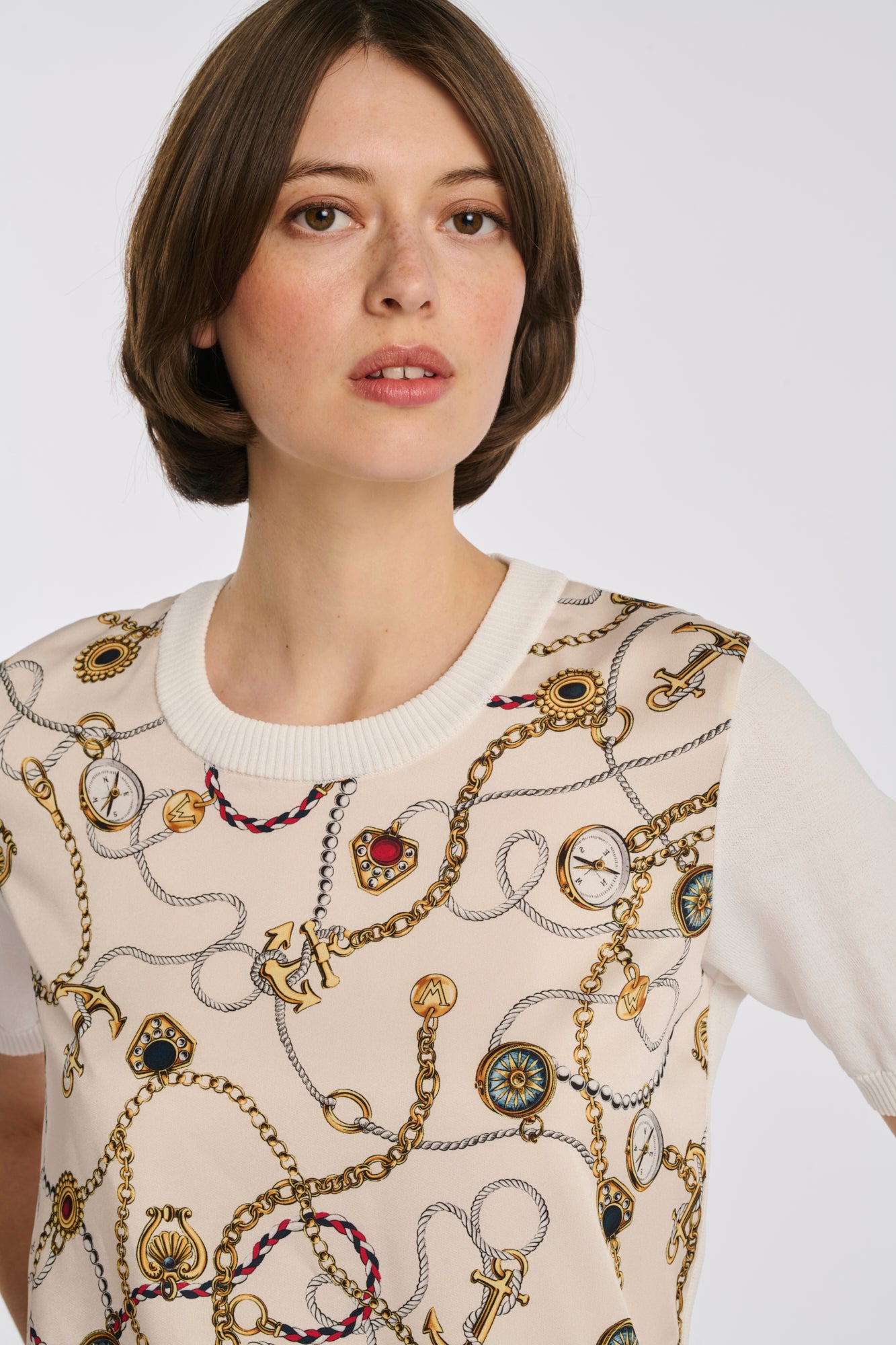 Pull imprimé bimatière