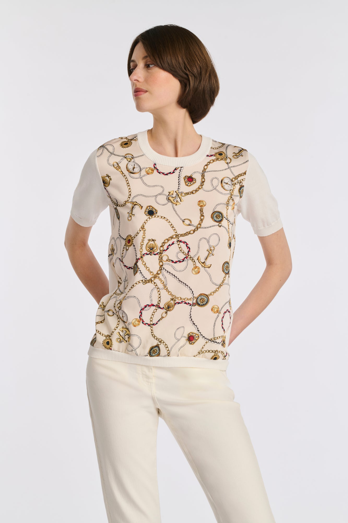 Pull imprimé bimatière