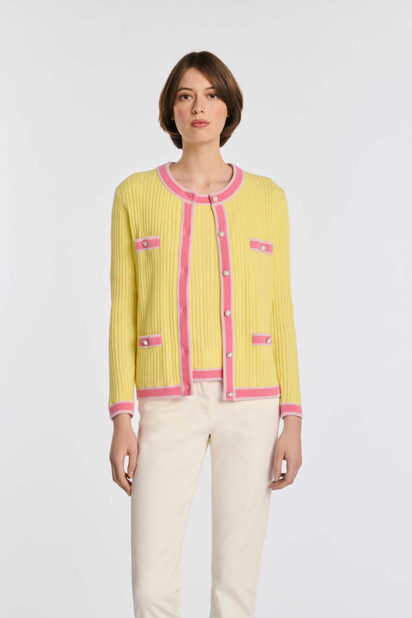 Cardigan bicolore en cachemire mélangé