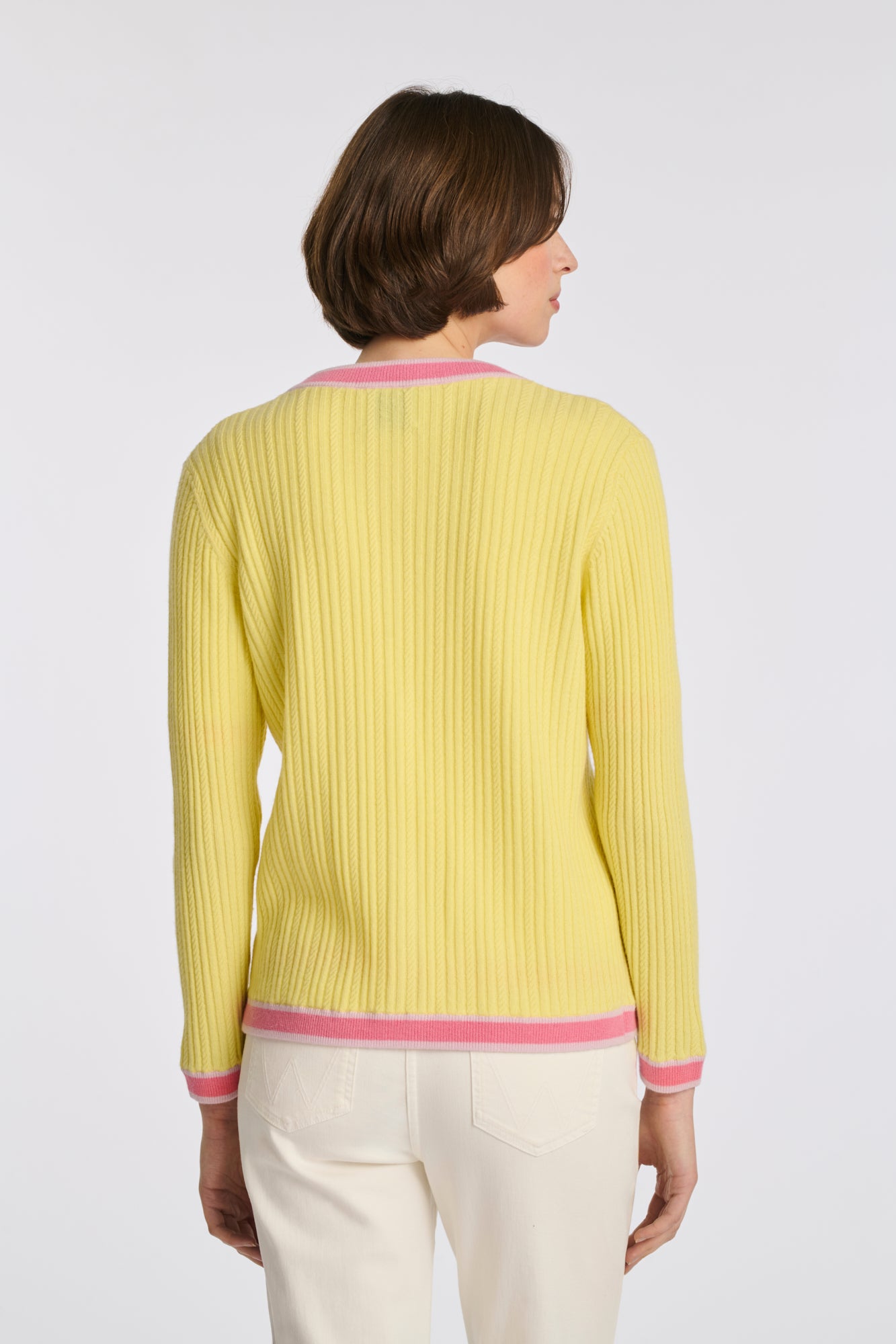 Cardigan bicolore en cachemire mélangé