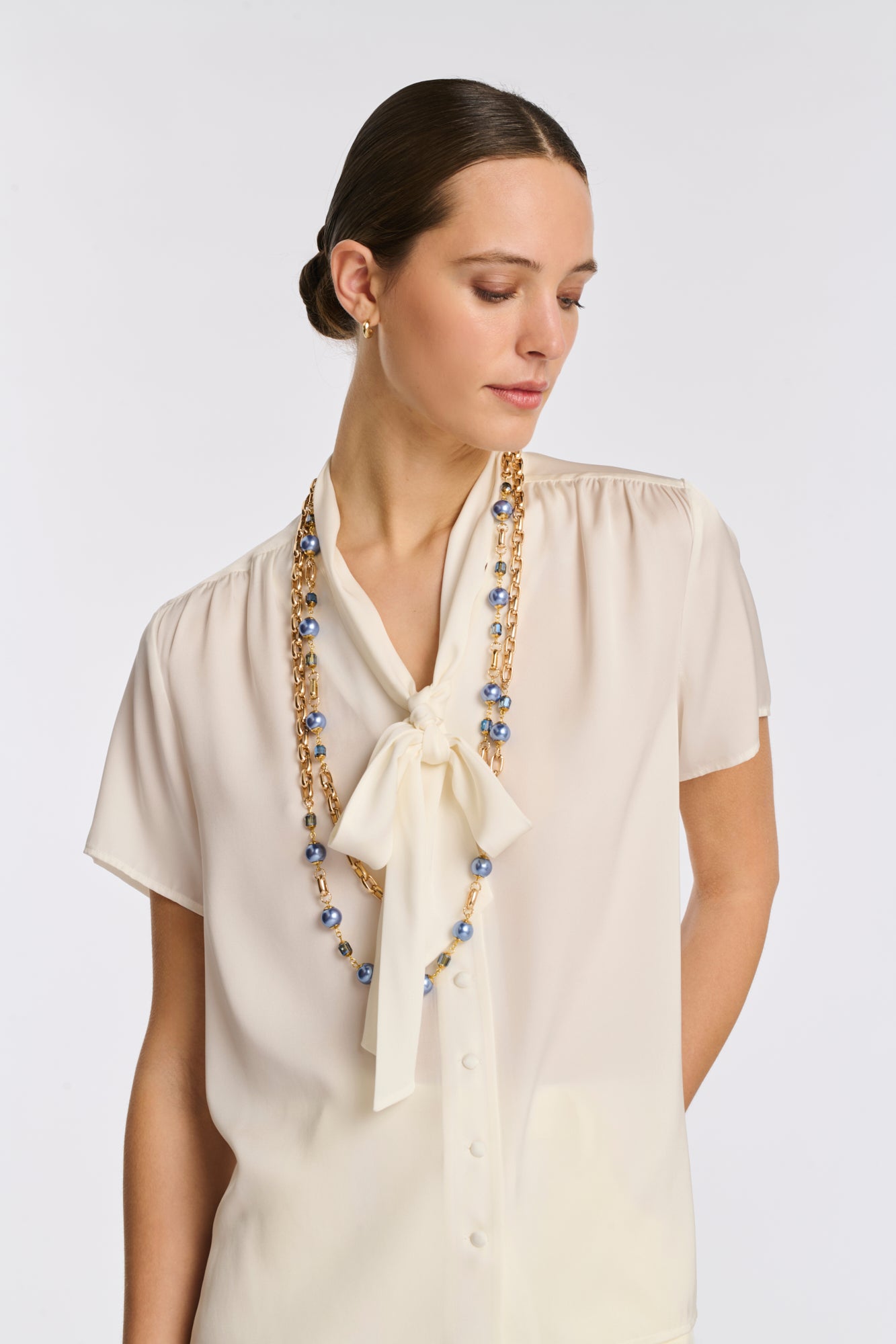 Long double chain necklace with beads