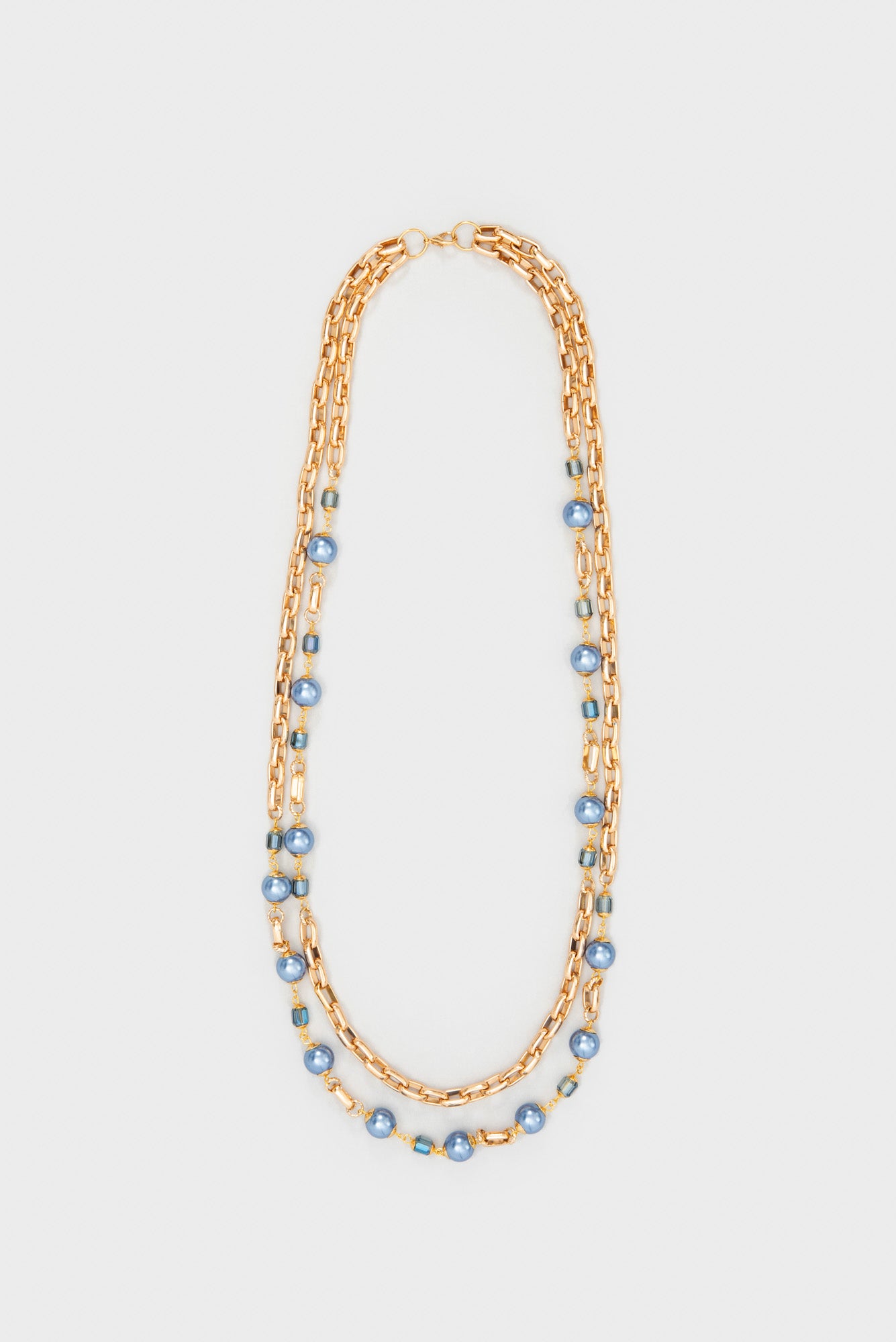 Long double chain necklace with beads