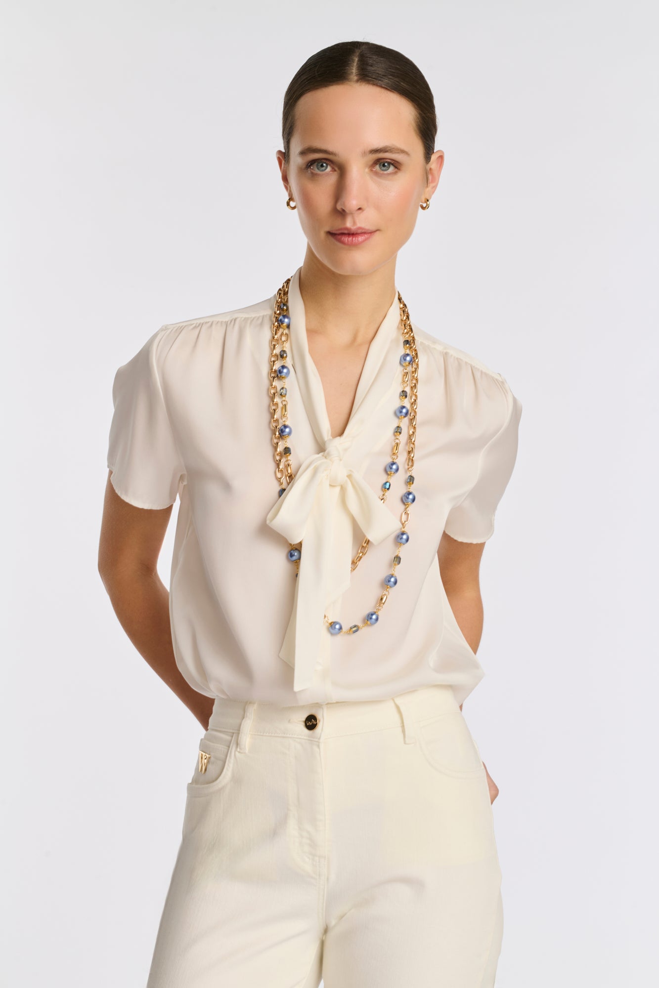 Long double chain necklace with beads