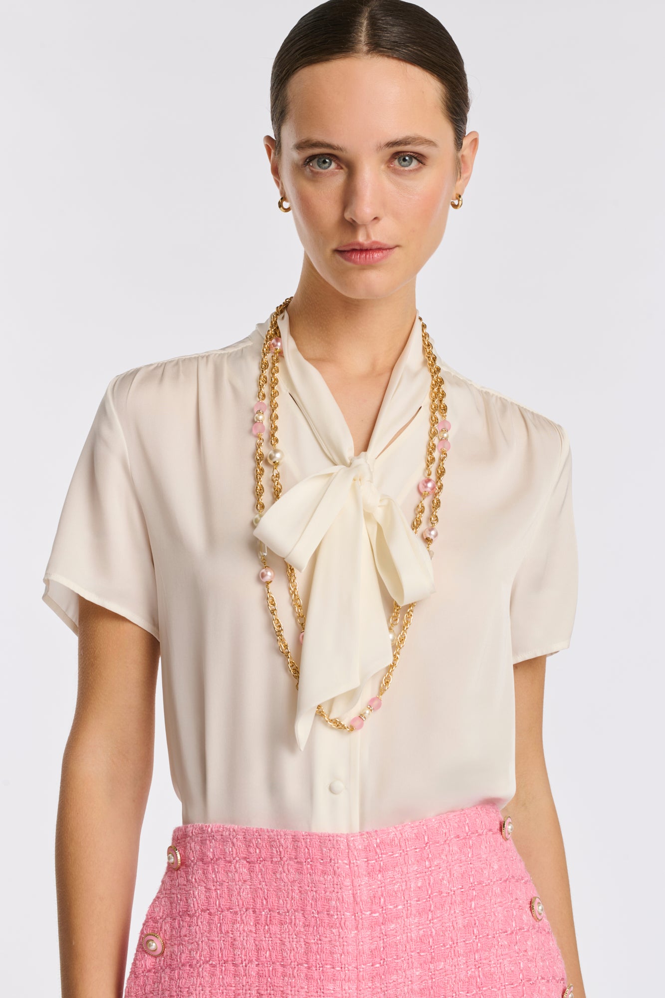 Sautoir double en chaîne et perles