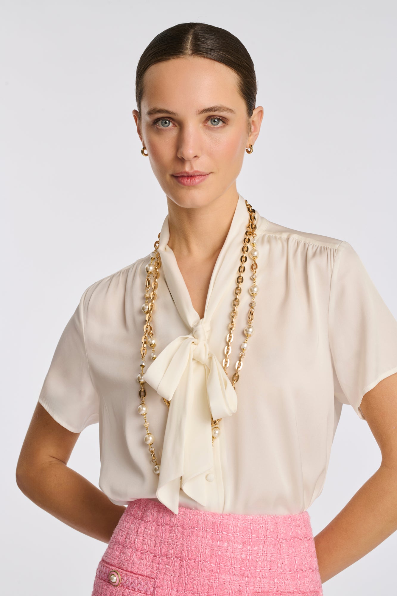 Sautoir double en chaîne et perles