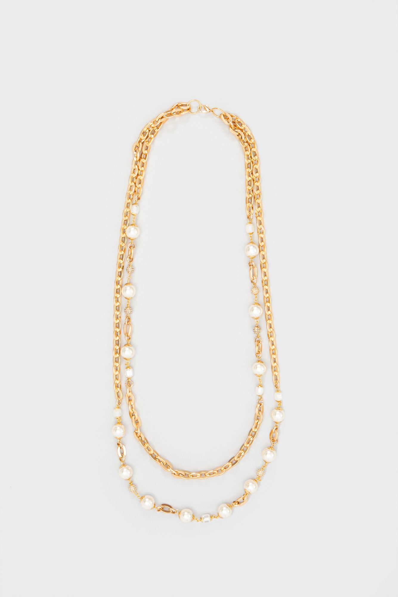 Sautoir double en chaîne et perles