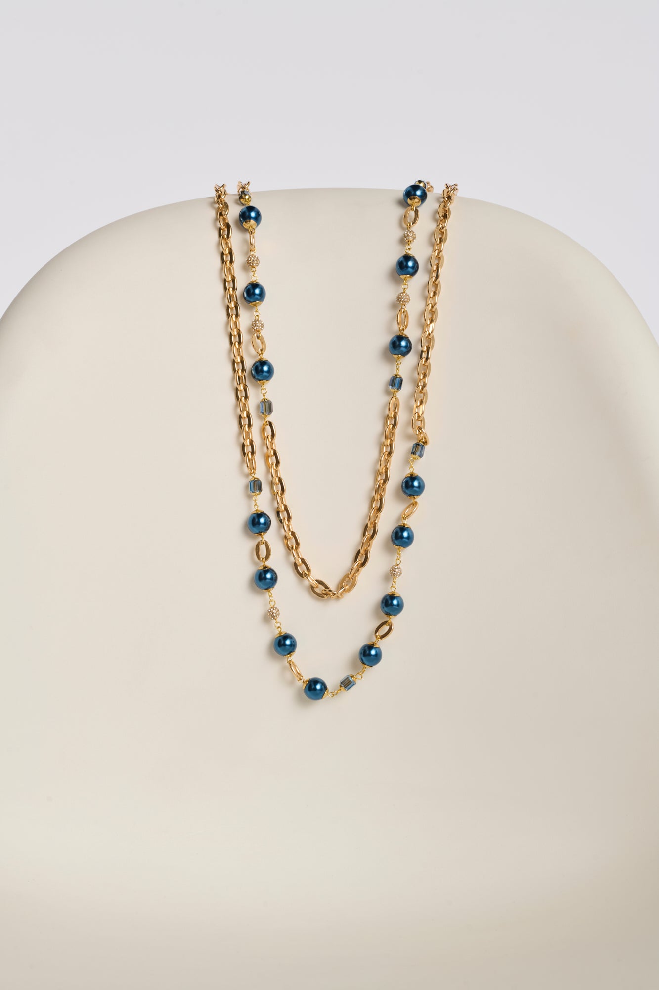 Sautoir double en chaîne et perles