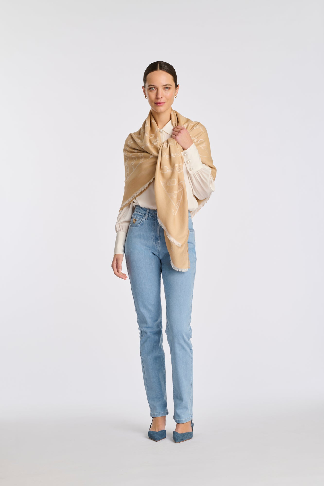 Wool and silk logo stole
