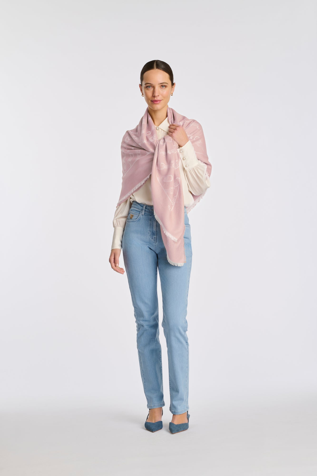 Wool and silk logo stole
