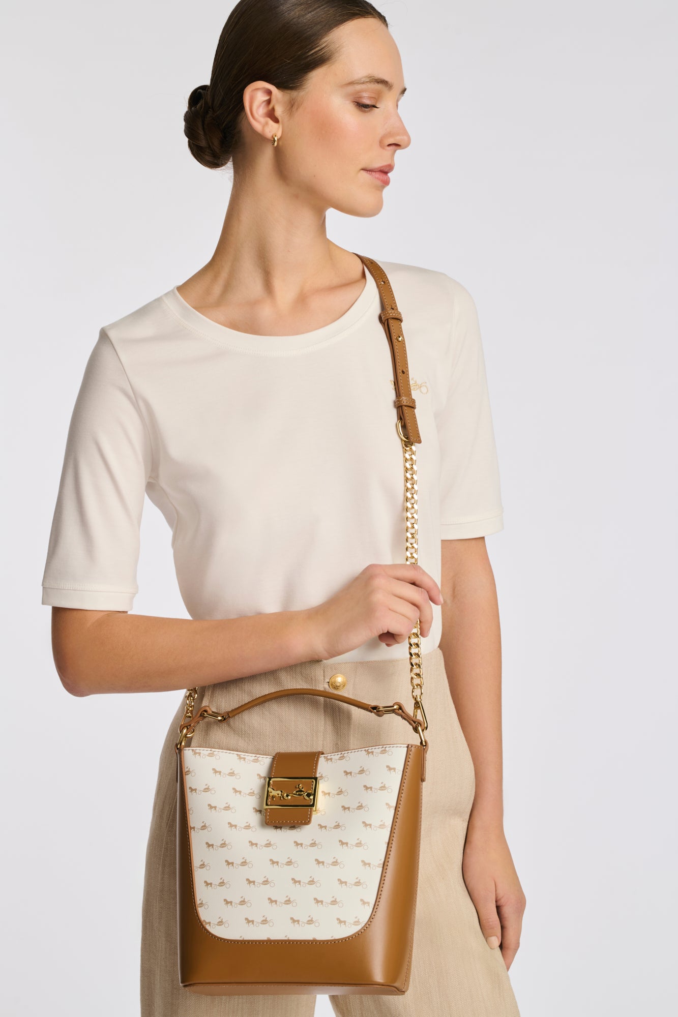 Sac seau Marceau en cuir et toile
