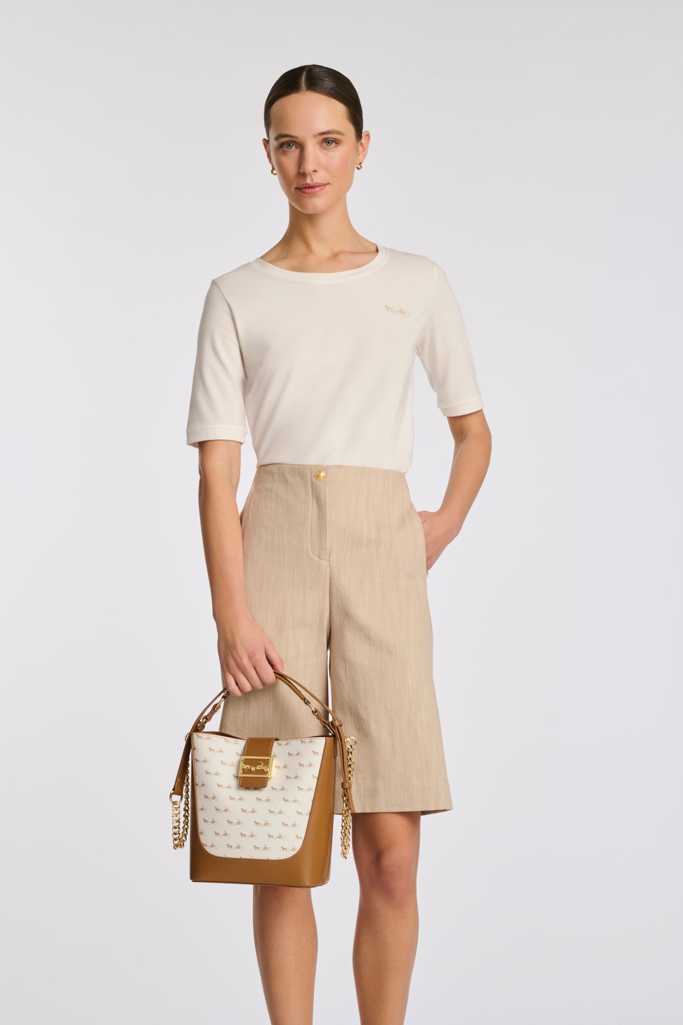 Sac seau Marceau en cuir et toile